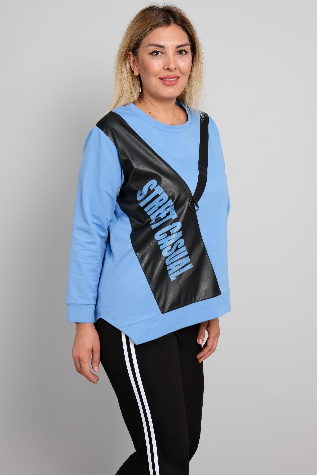 Önü baskılı büyük beden kadın bluz