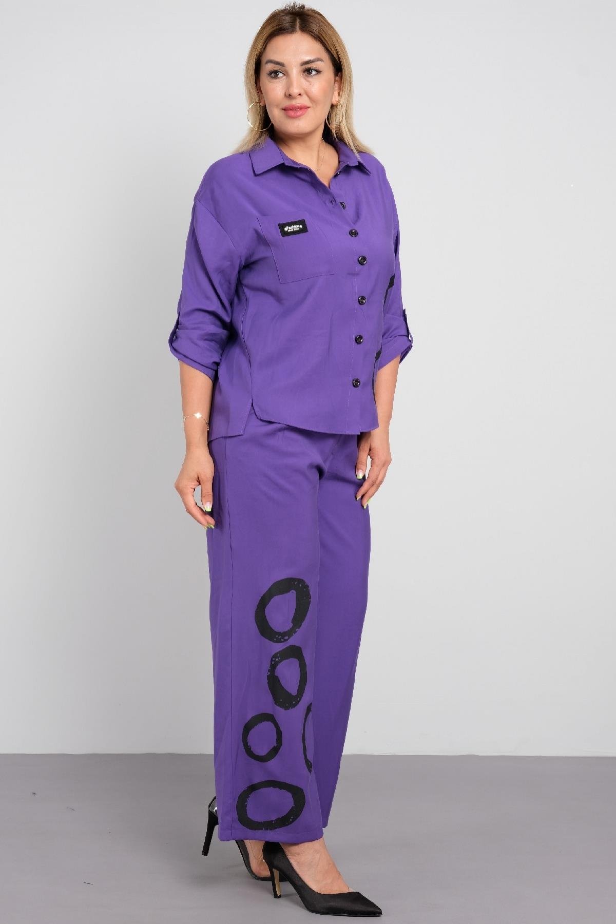 Önü baskılı, gömlek ve pantolon takım