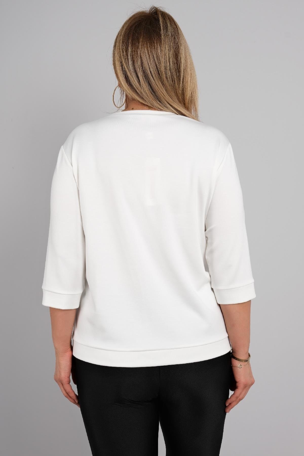 Önü çiçek detaylı büyük beden kadın bluz