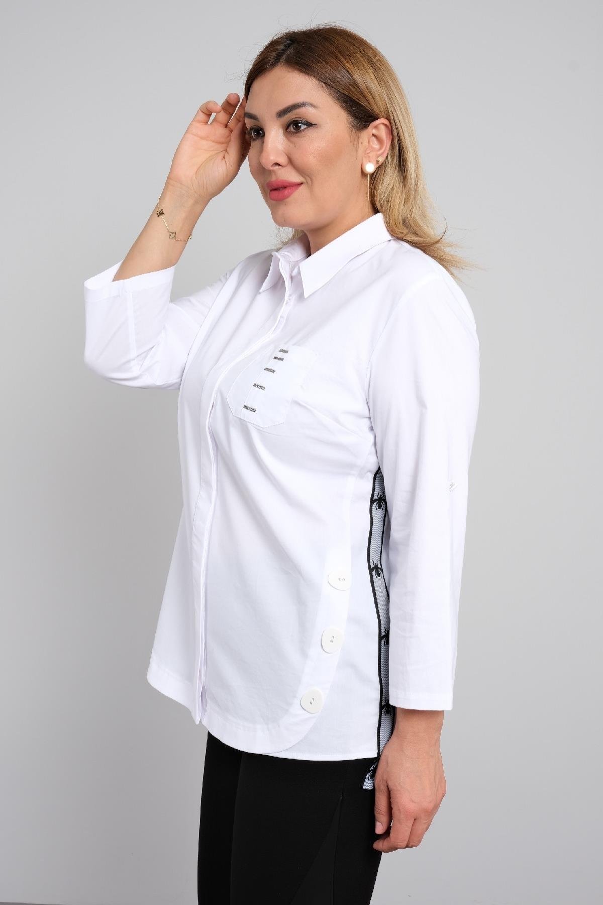 Önü düğmeli uzun kollu gömlek