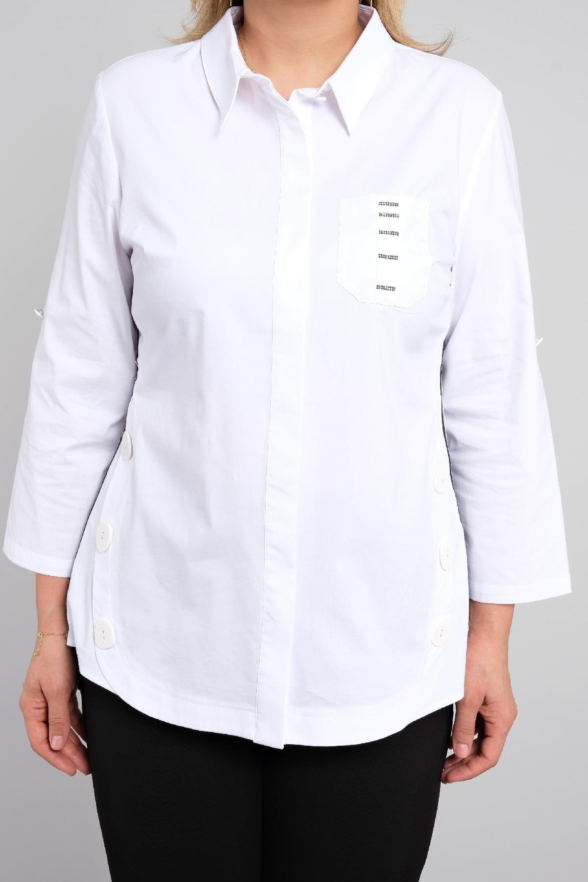 Önü düğmeli uzun kollu gömlek