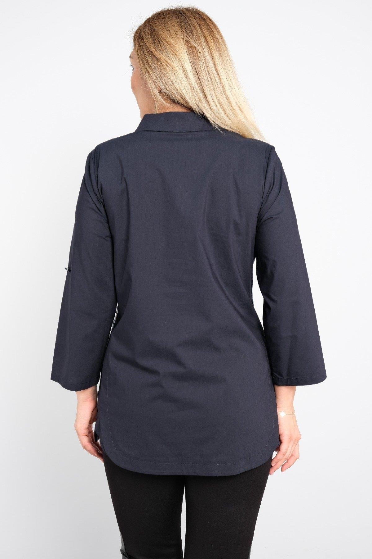 Önü düğmeli uzun kollu gömlek