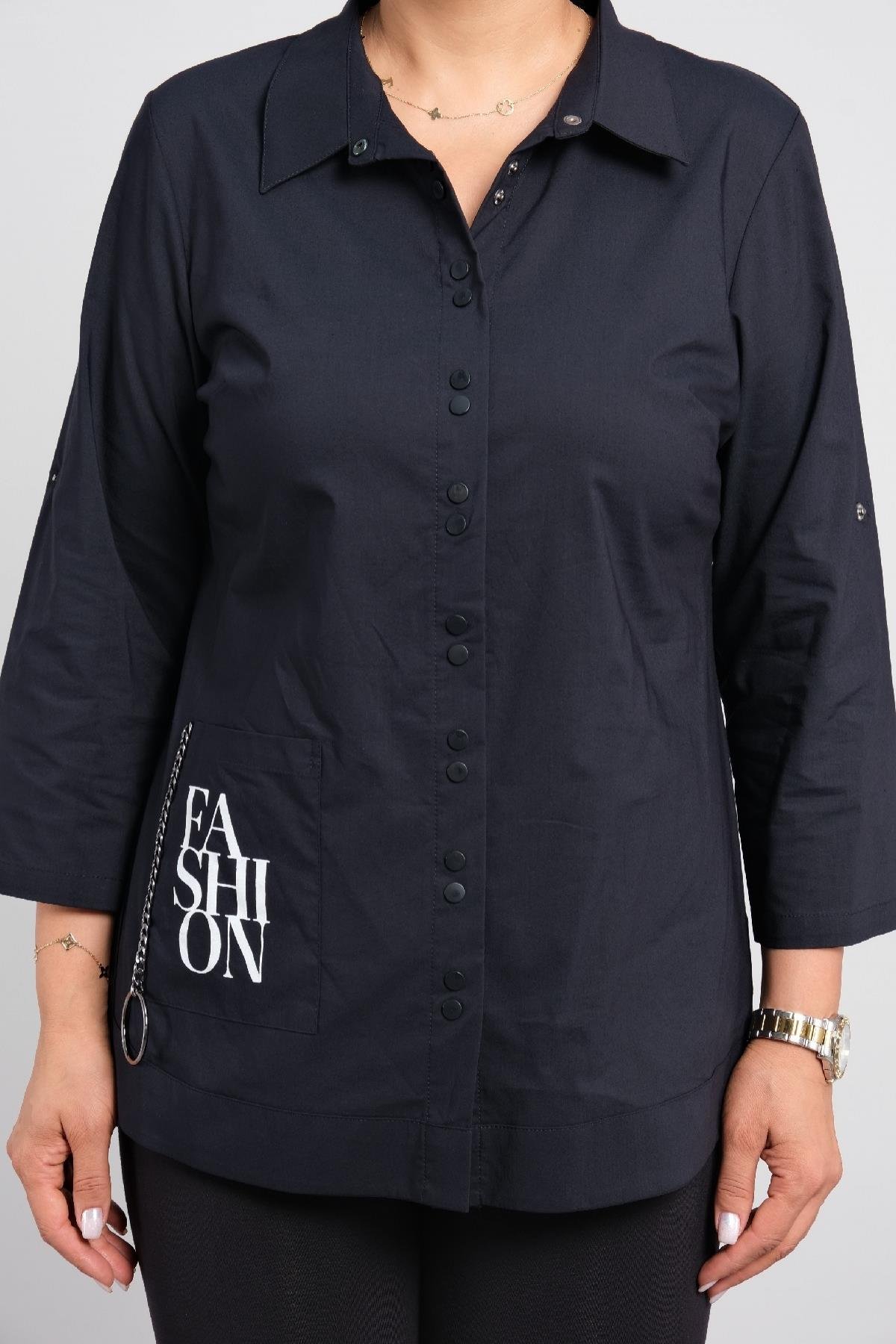 Önü düğmeli uzun kollu gömlek