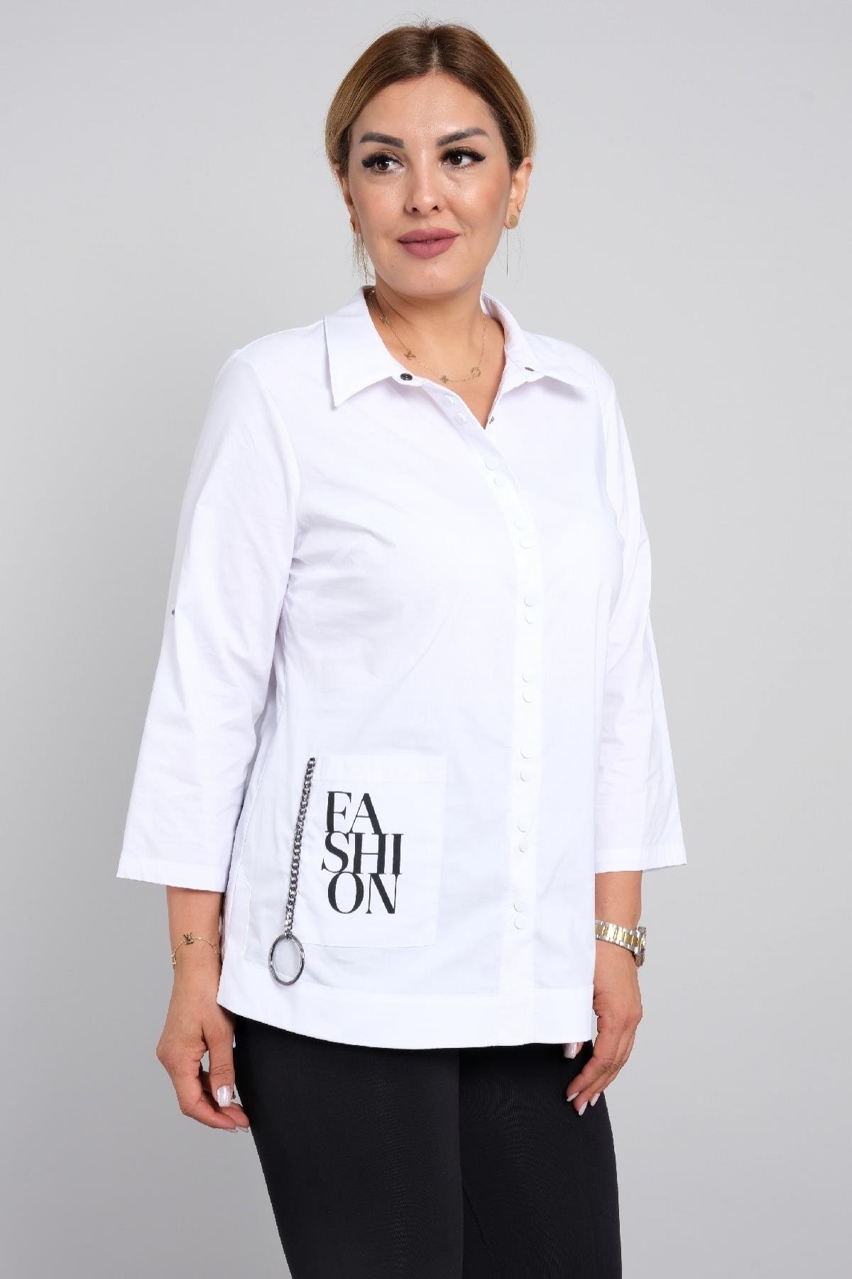 Önü düğmeli uzun kollu gömlek