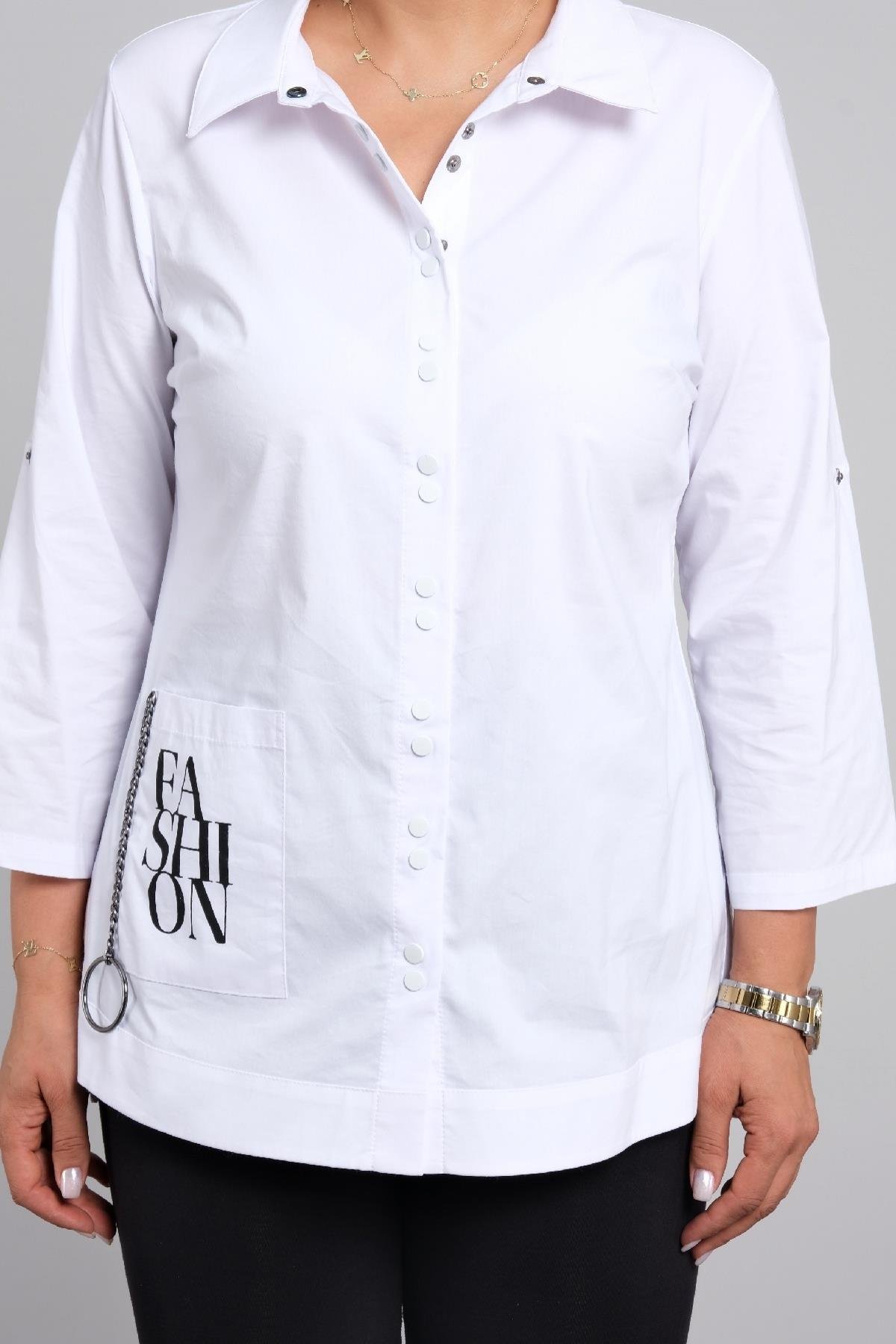 Önü düğmeli uzun kollu gömlek