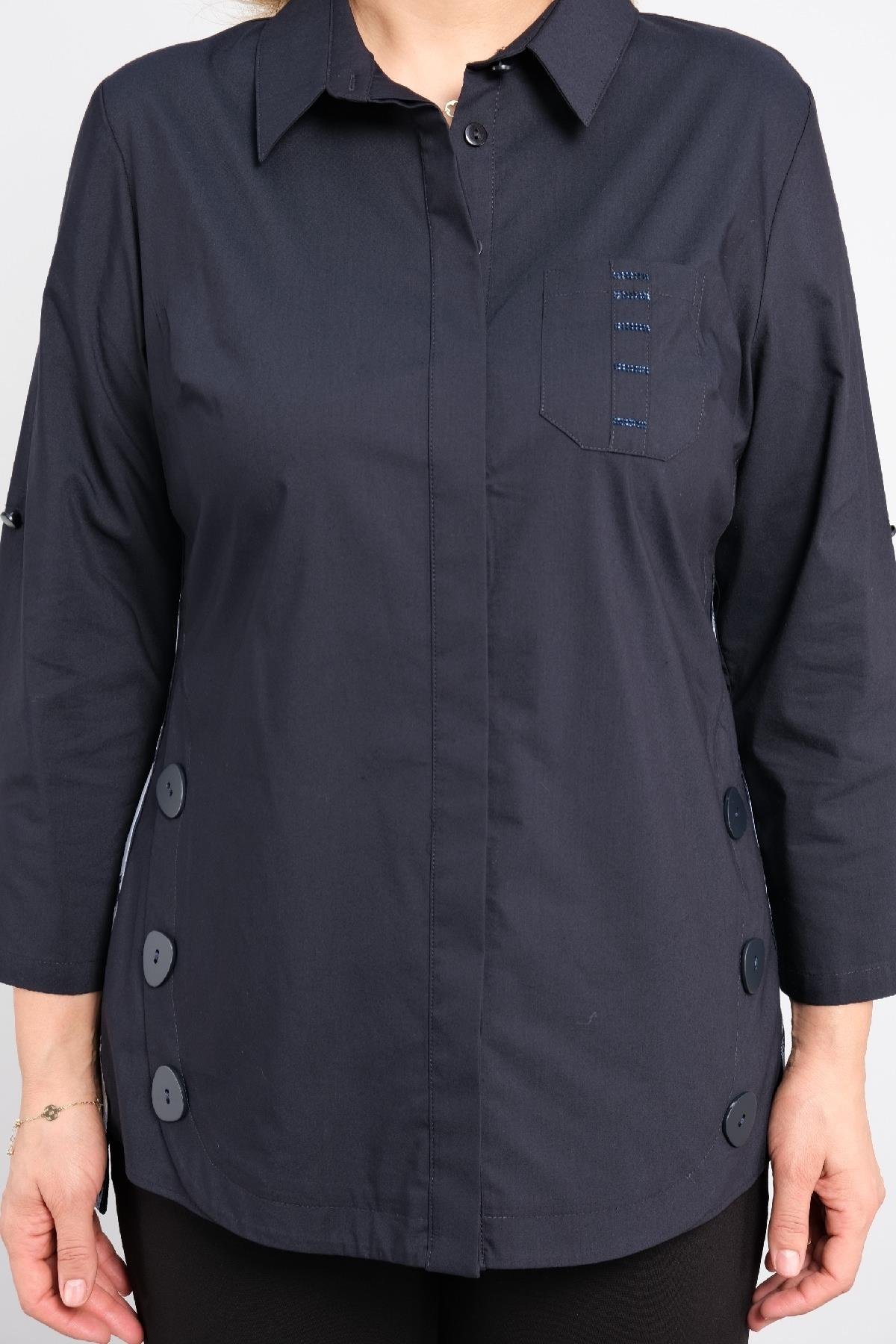 Önü düğmeli uzun kollu gömlek