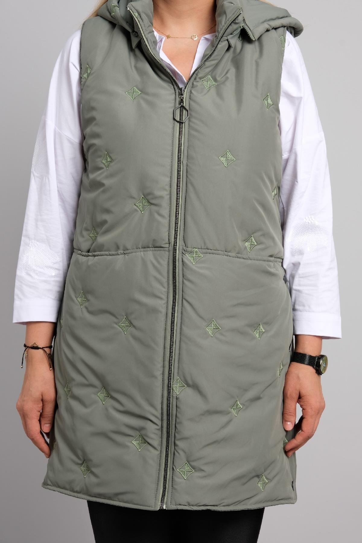 Önü farmuarlı büyük beden kadın uzun yelek