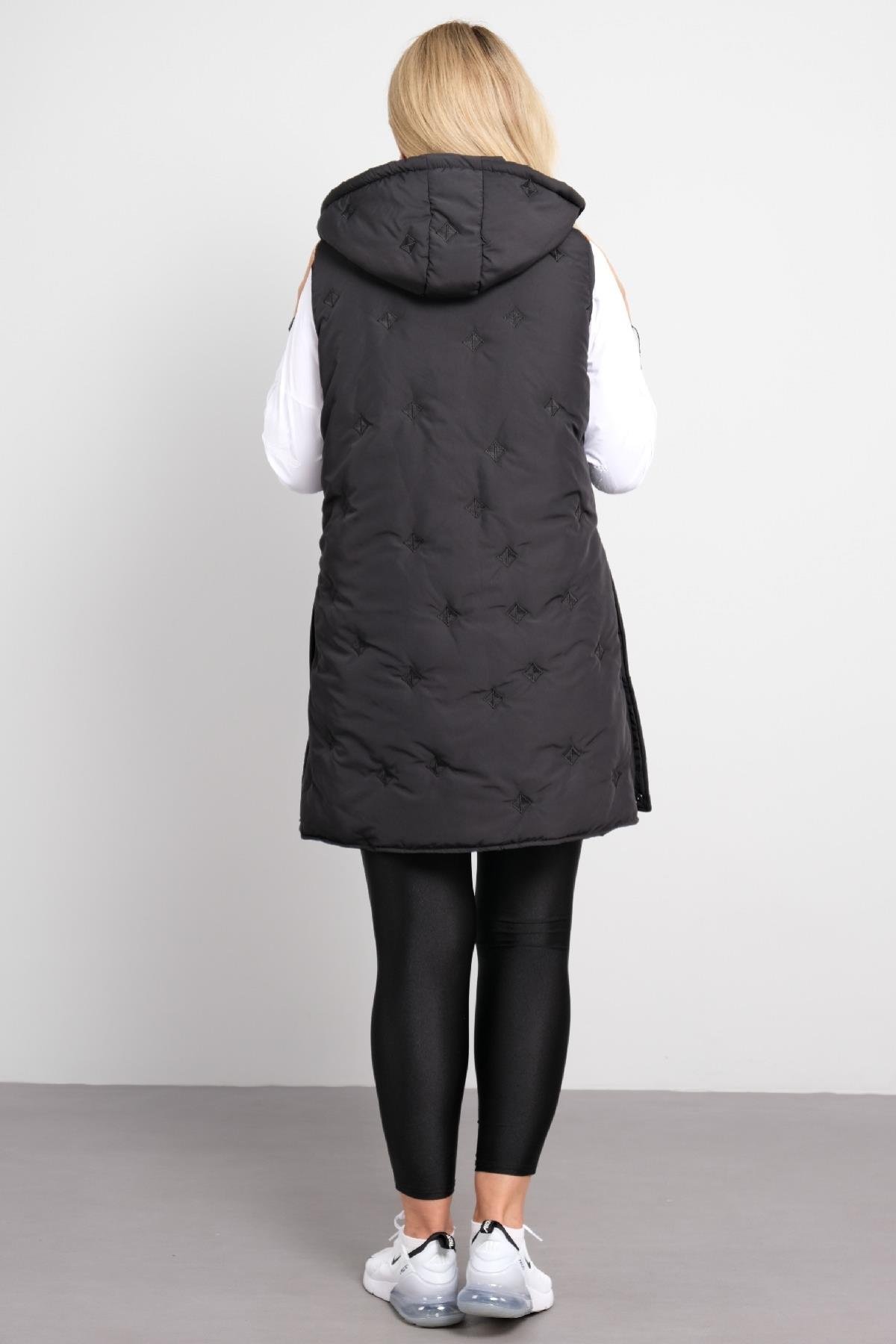 Önü farmuarlı büyük beden kadın uzun yelek