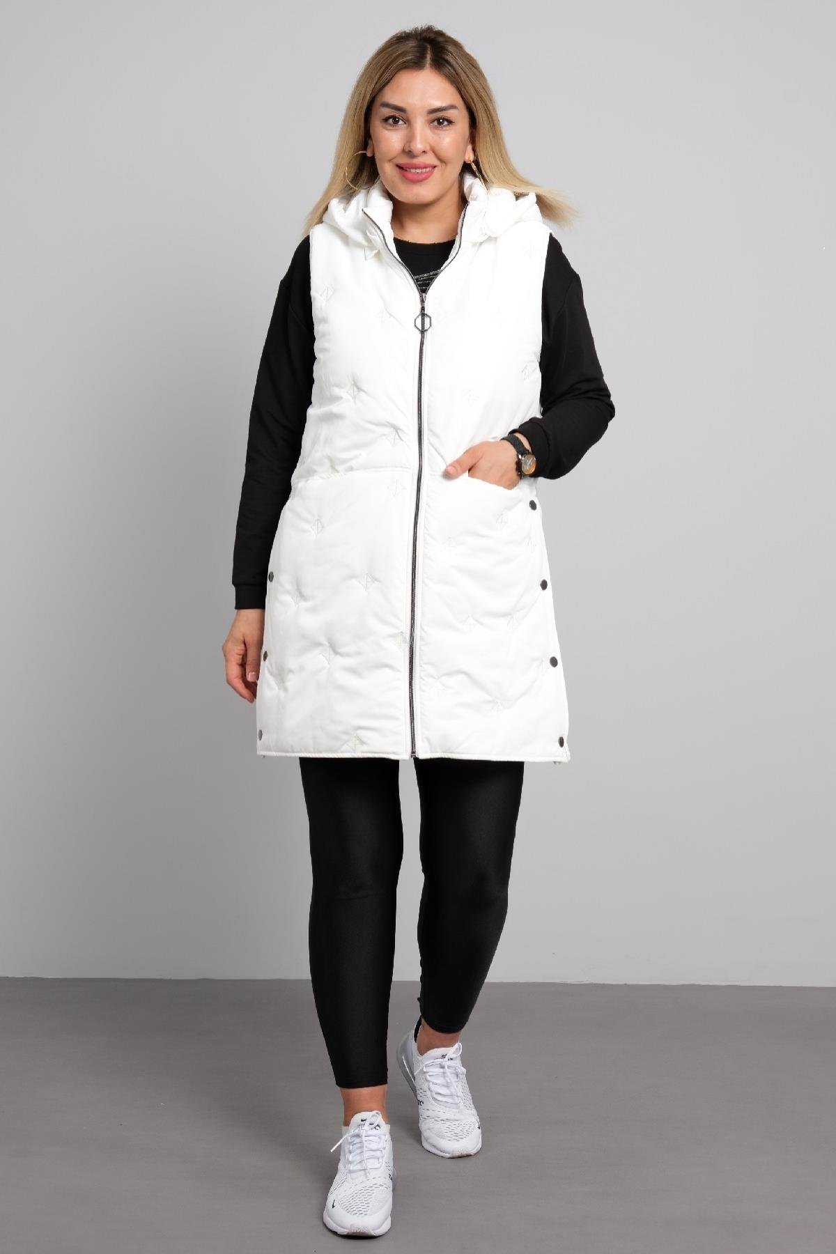 Önü farmuarlı büyük beden kadın uzun yelek