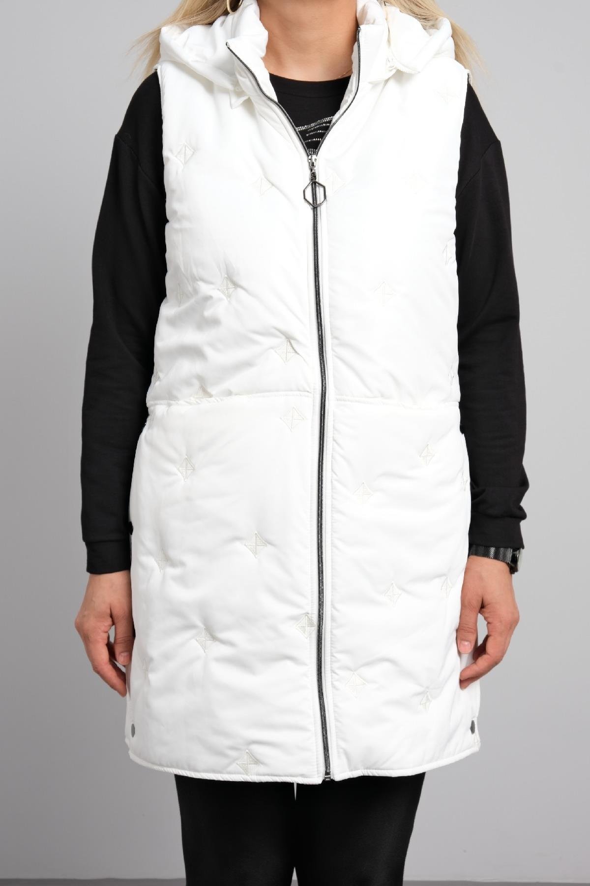 Önü farmuarlı büyük beden kadın uzun yelek