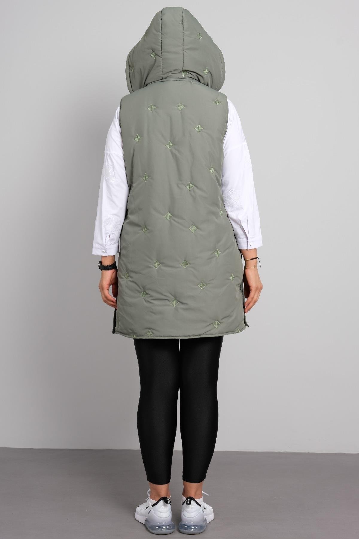 Önü farmuarlı büyük beden kadın uzun yelek