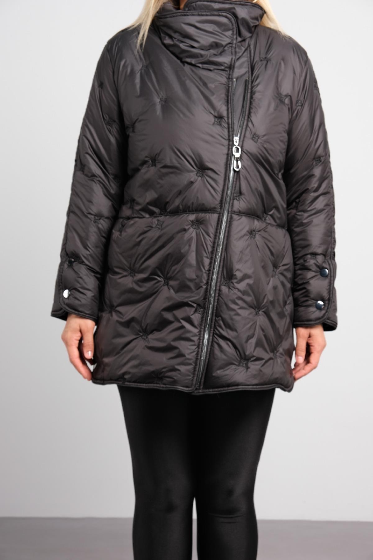 Önü fermuarlı büyük beden kadın kısa mont