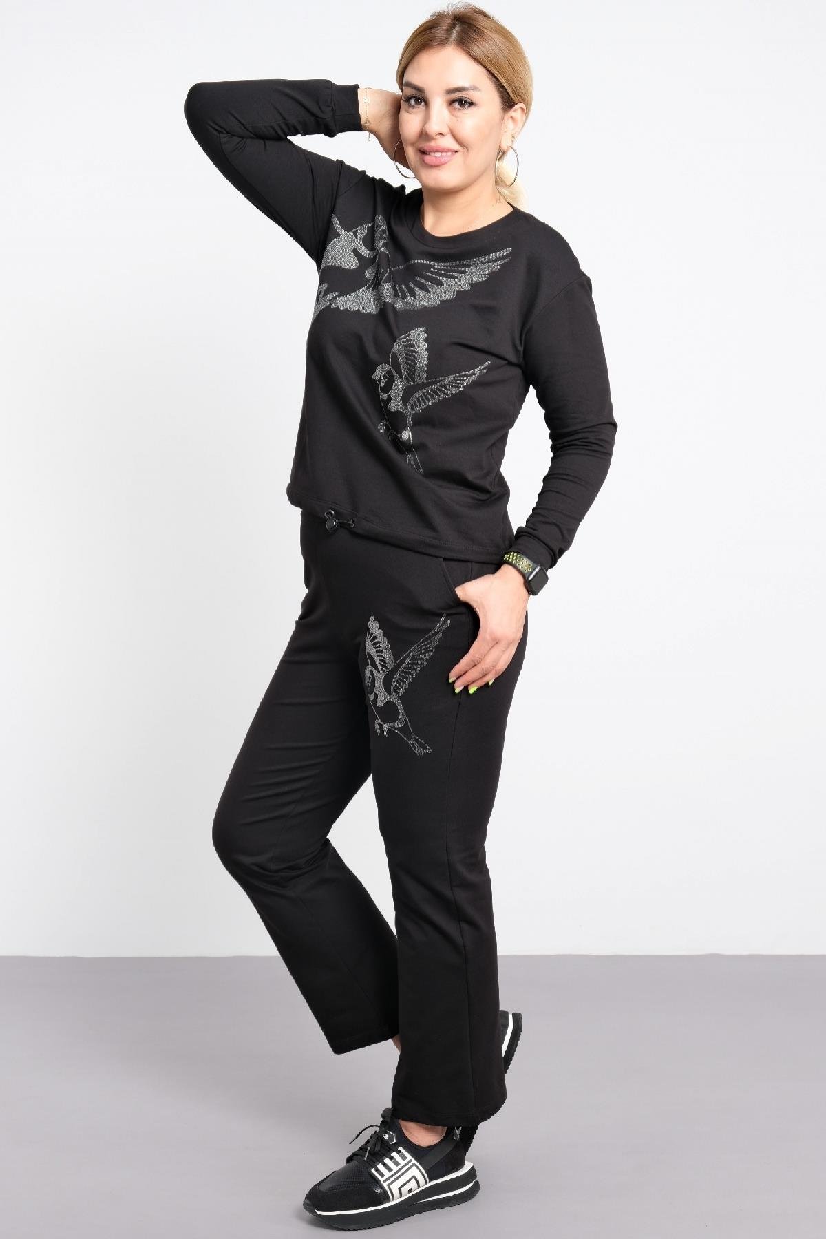 önü kuş baskılı, kadın takımı