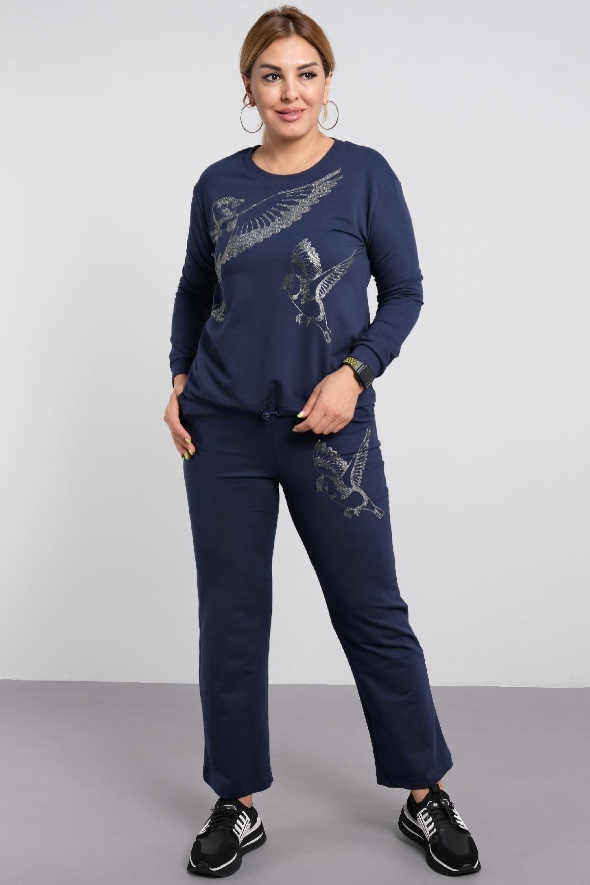 önü kuş baskılı, kadın takımı