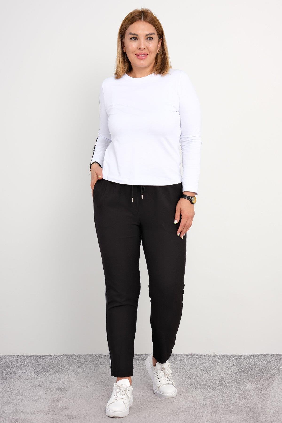 Şerit desenli kadın pantolon