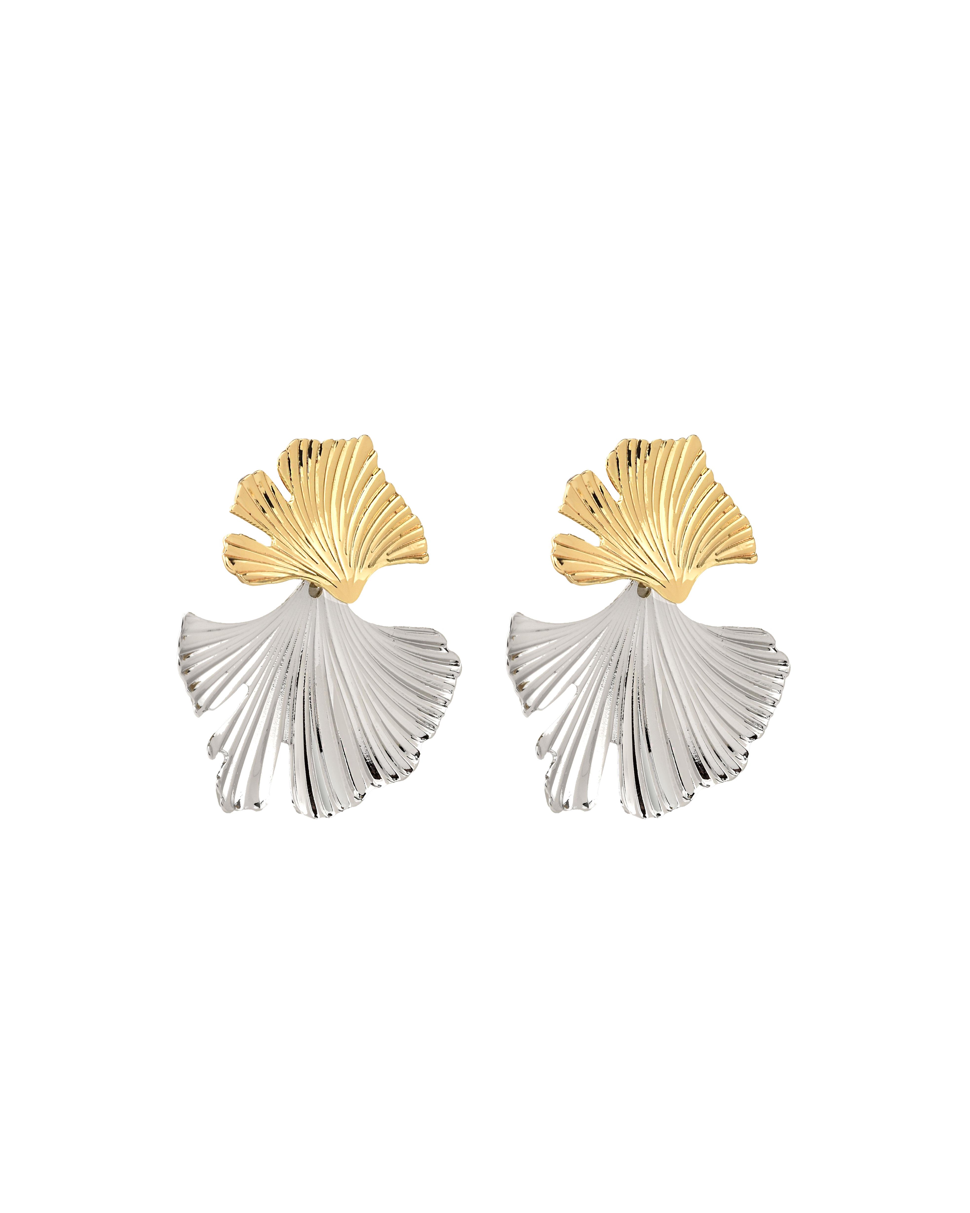 Gold-Silver Yaprak Küpe