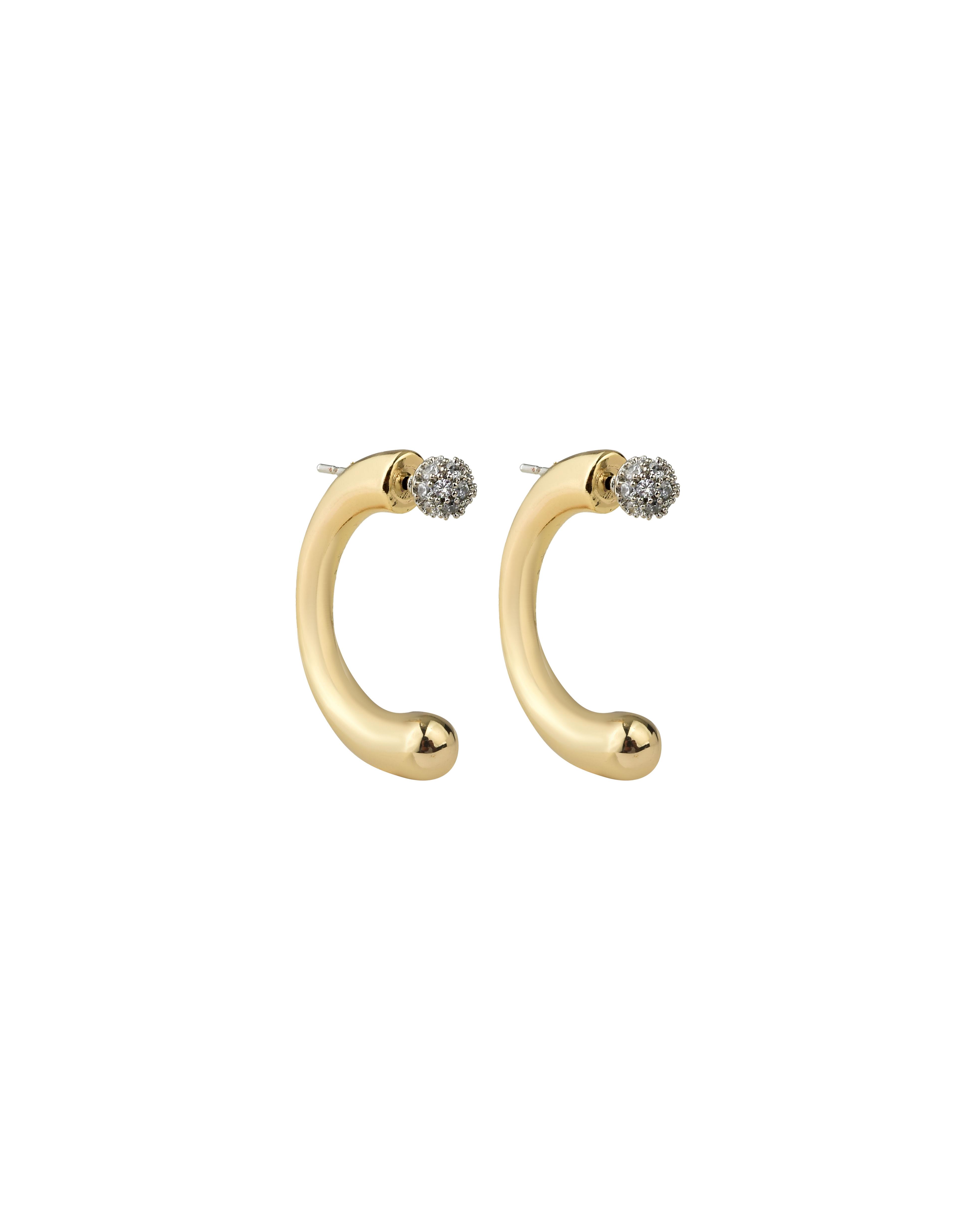Taş Detaylı Gold Küpe