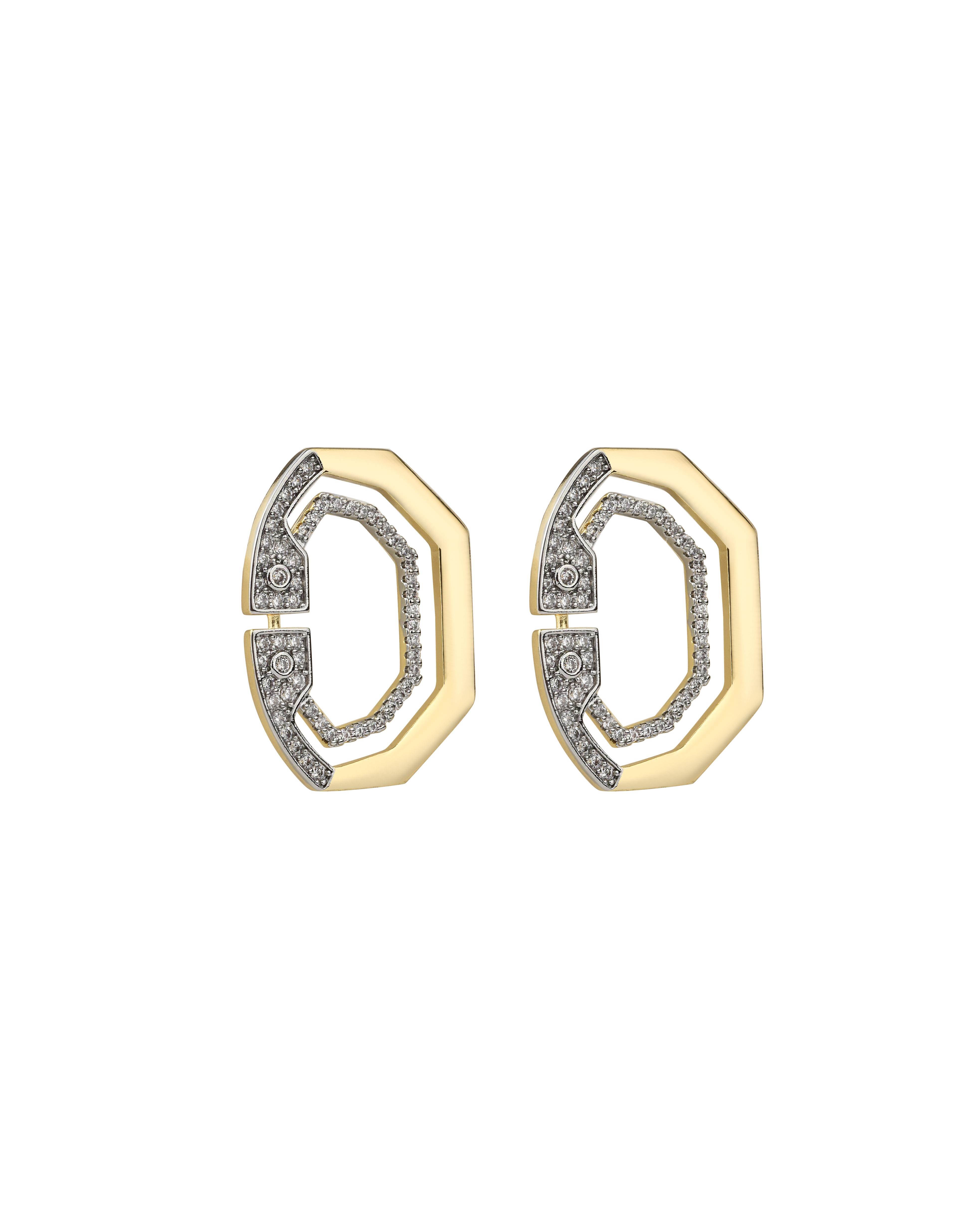Taşlı Gold-Silver Küpe