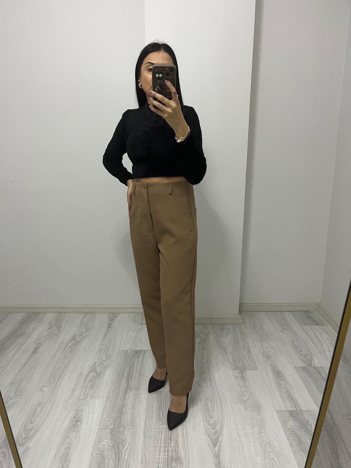 Double Kumaş Pileli Pantolon Kahverengi