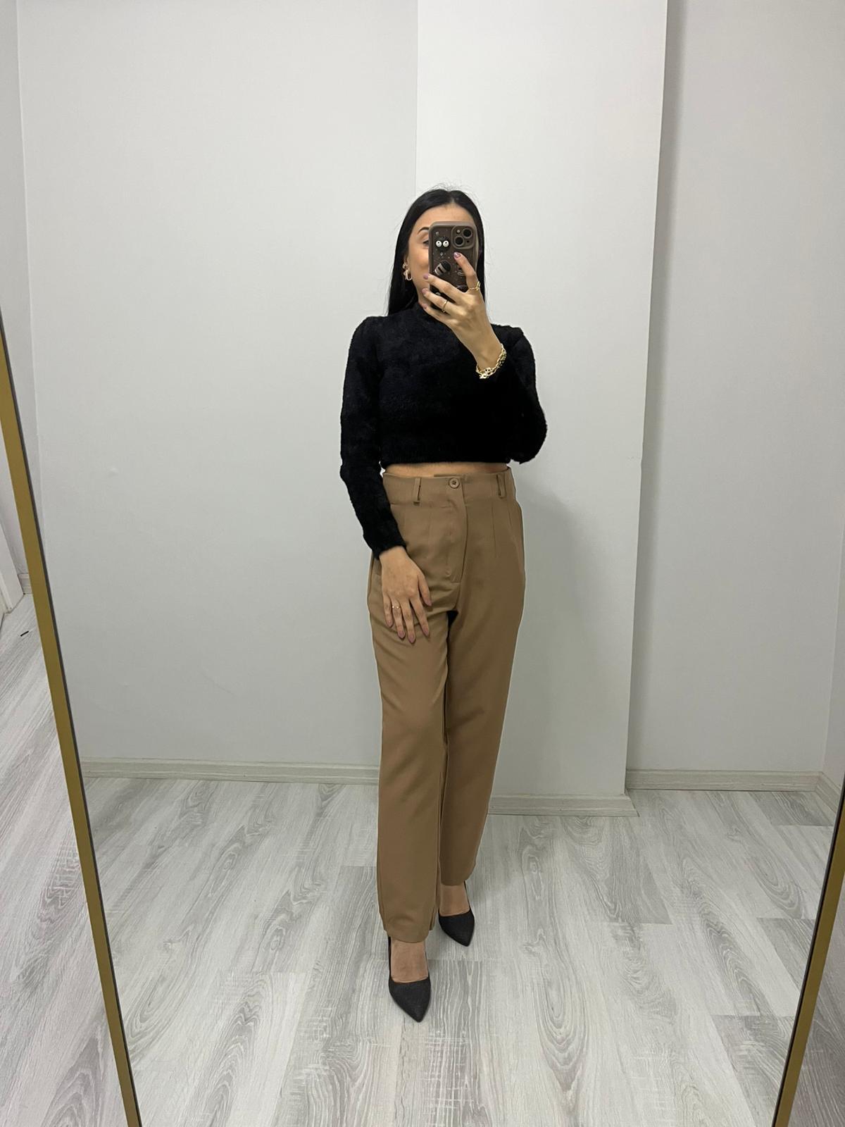 Double Kumaş Pileli Pantolon Kahverengi