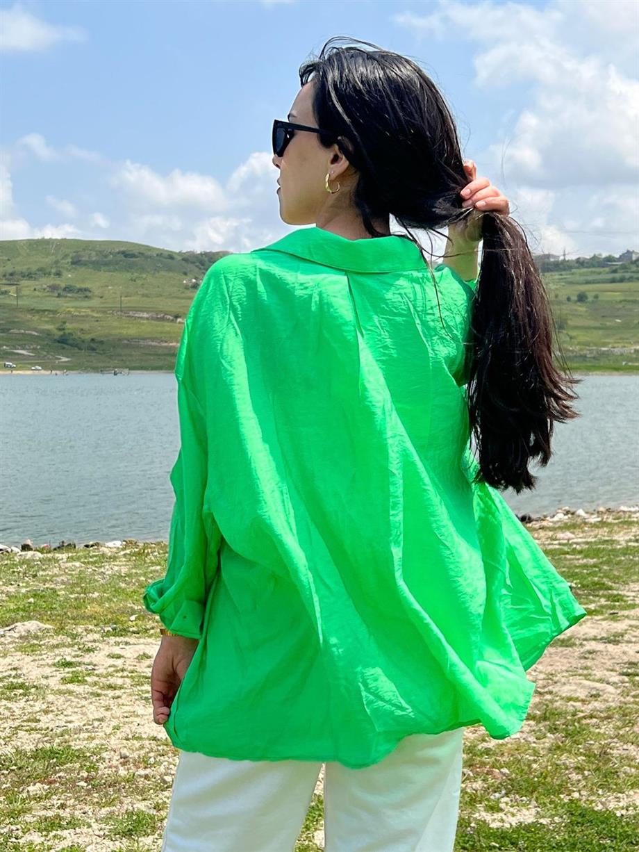 Oversize Tek Cepli Ayrobin Gömlek Yeşil
