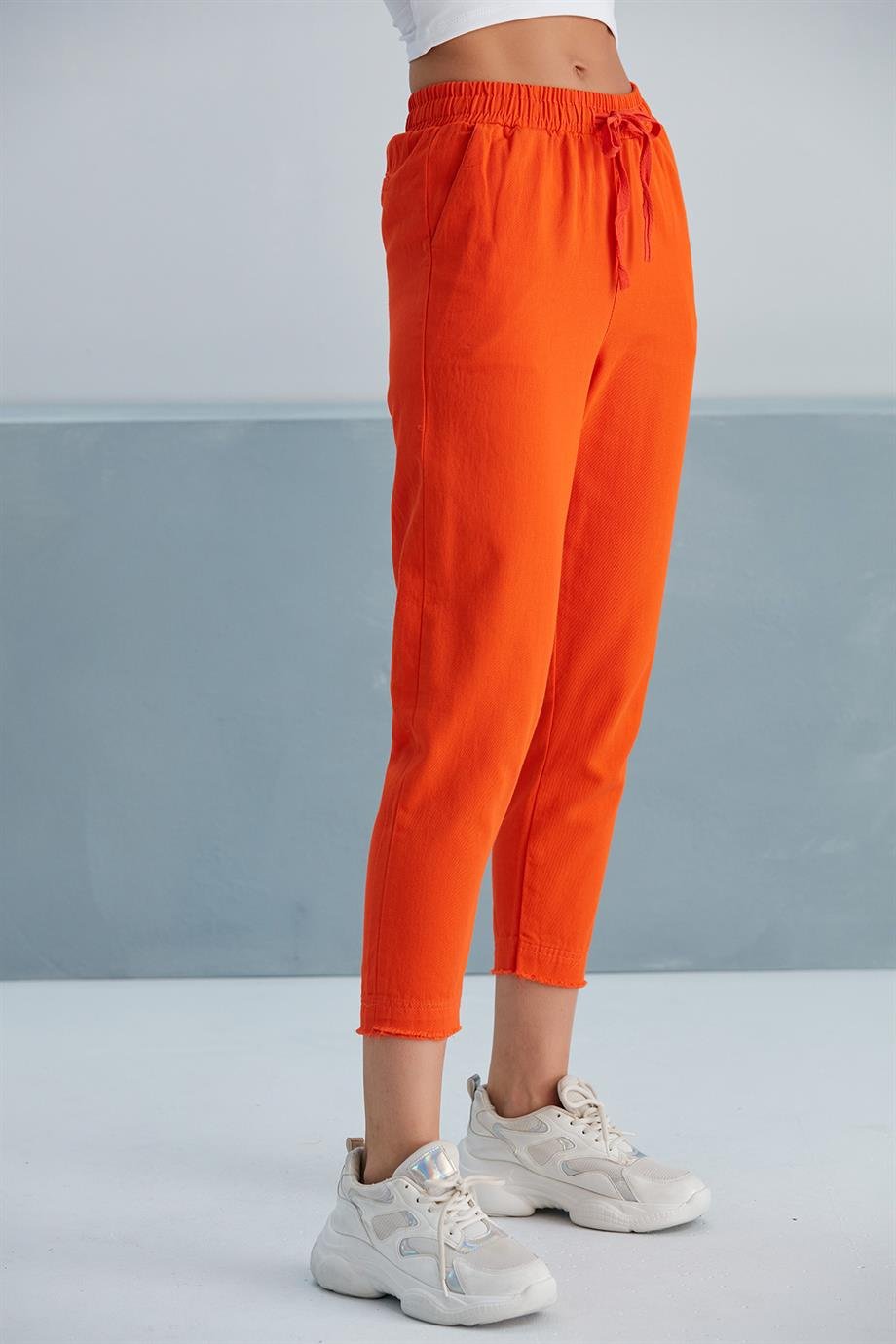 Paçası Püsküllü Gabardin Pantolon Oranj