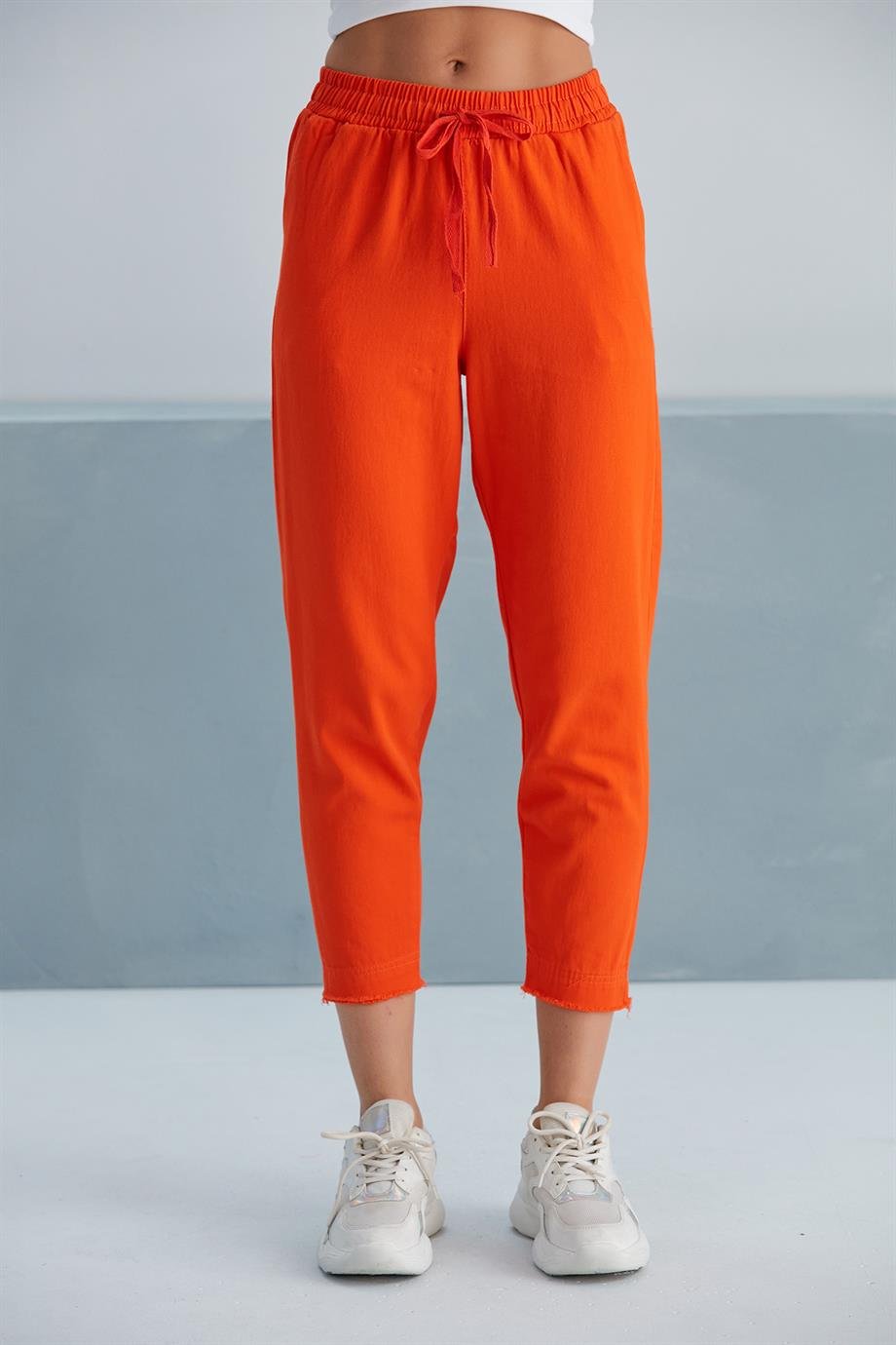 Paçası Püsküllü Gabardin Pantolon Oranj