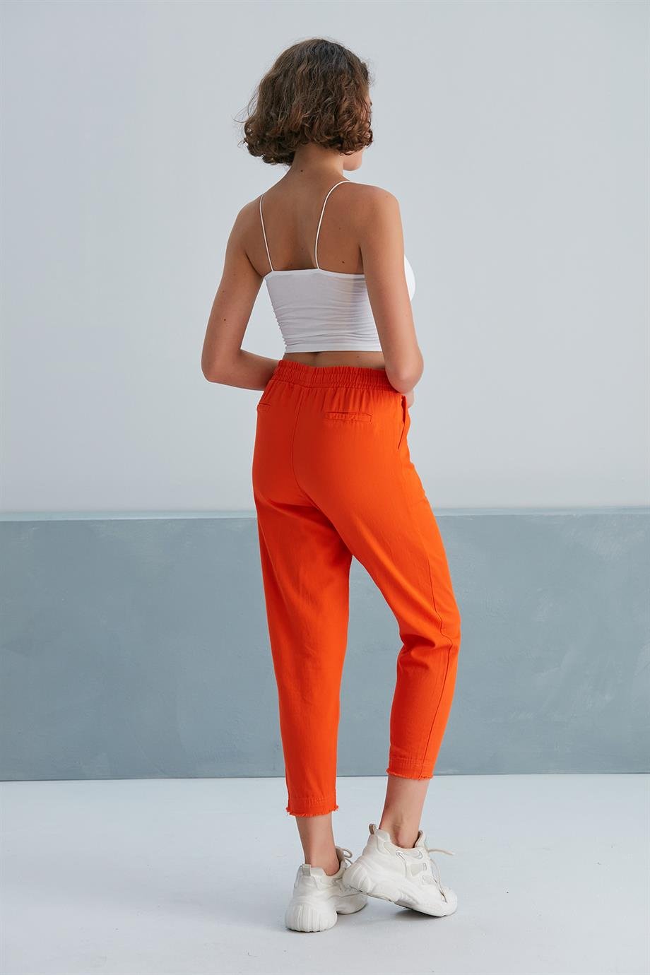 Paçası Püsküllü Gabardin Pantolon Oranj