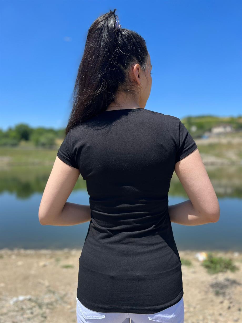 V Yaka Kısa Kollu Basic Tshırt Siyah