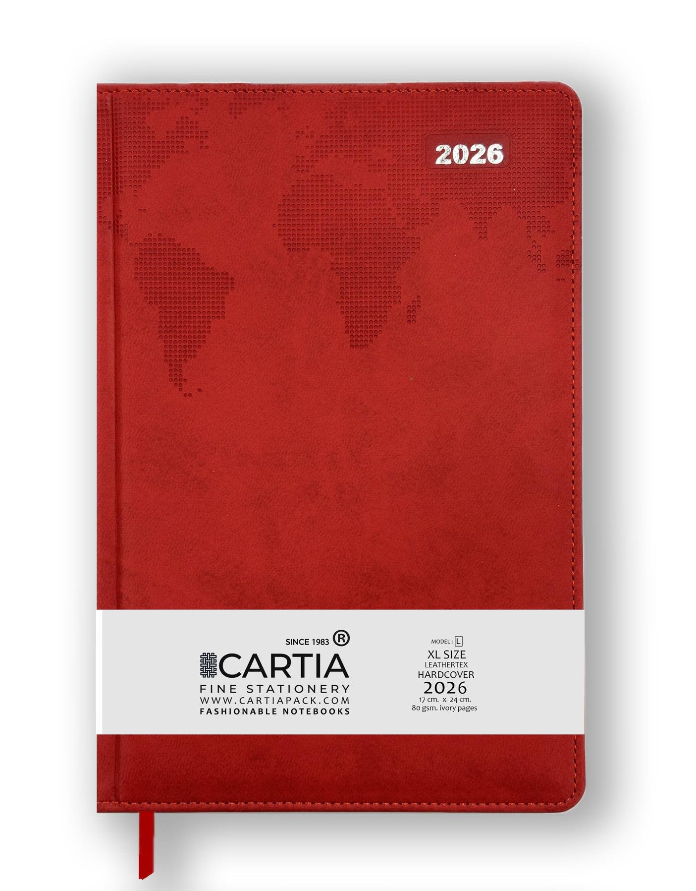 2026 Ajanda Kırmızı Dünya Haritalı 17X24 A Model