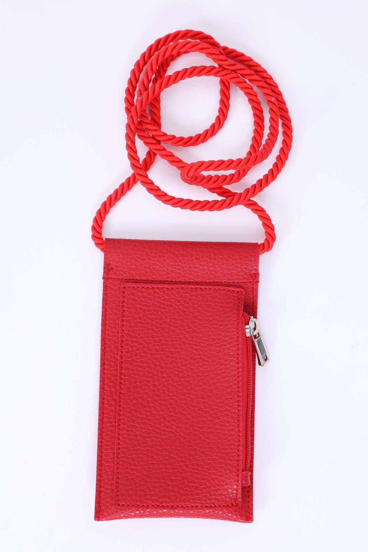 Kırmızı Yandan Fermuarlı Telefon Kabı