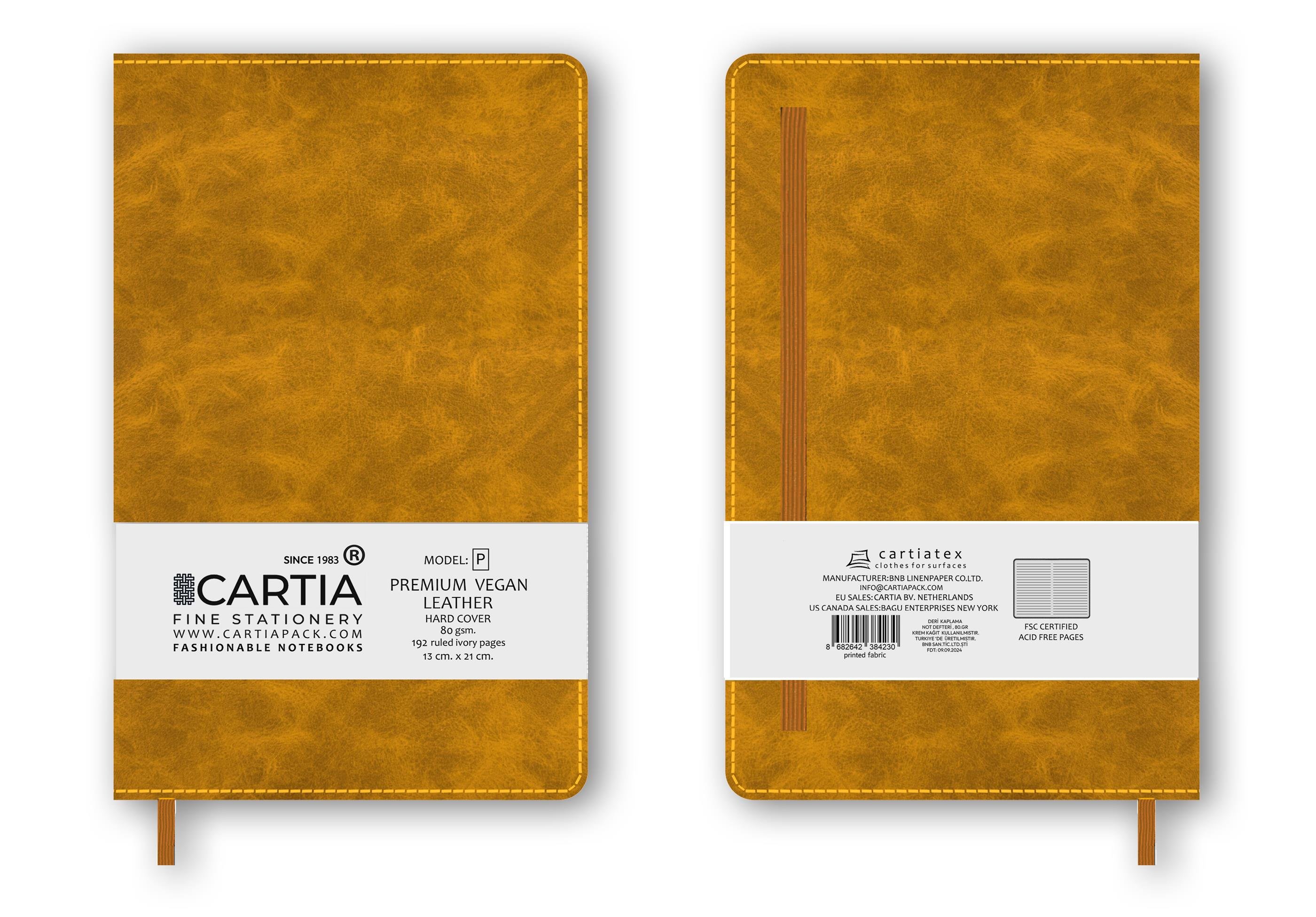 Premium Vegan Deri Hardal Sarı Not Defteri Çizgili Sert Kapak 13x21