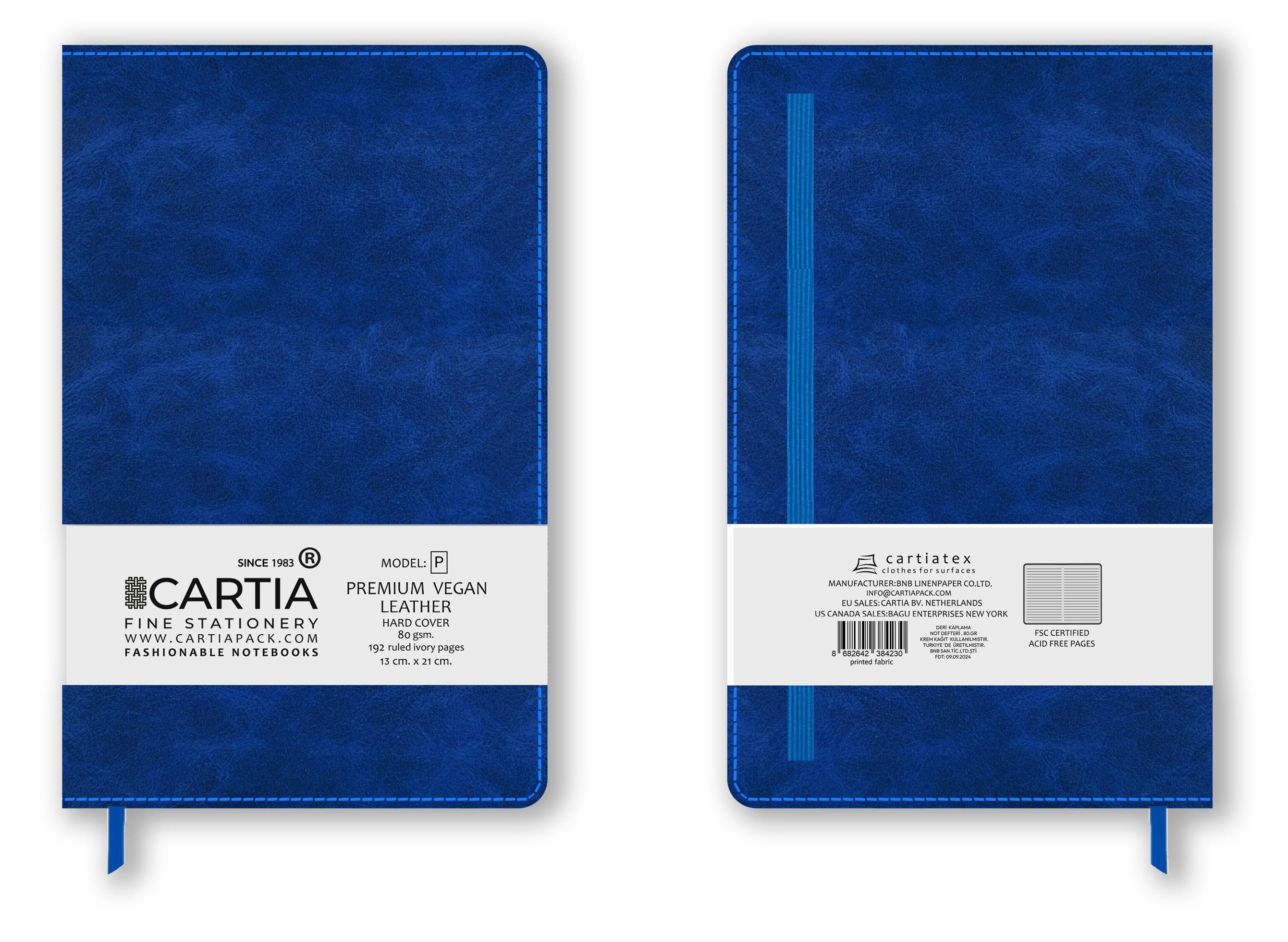 Premium Vegan Deri Mavi Not Defteri Çizgili Sert Kapak 13x21