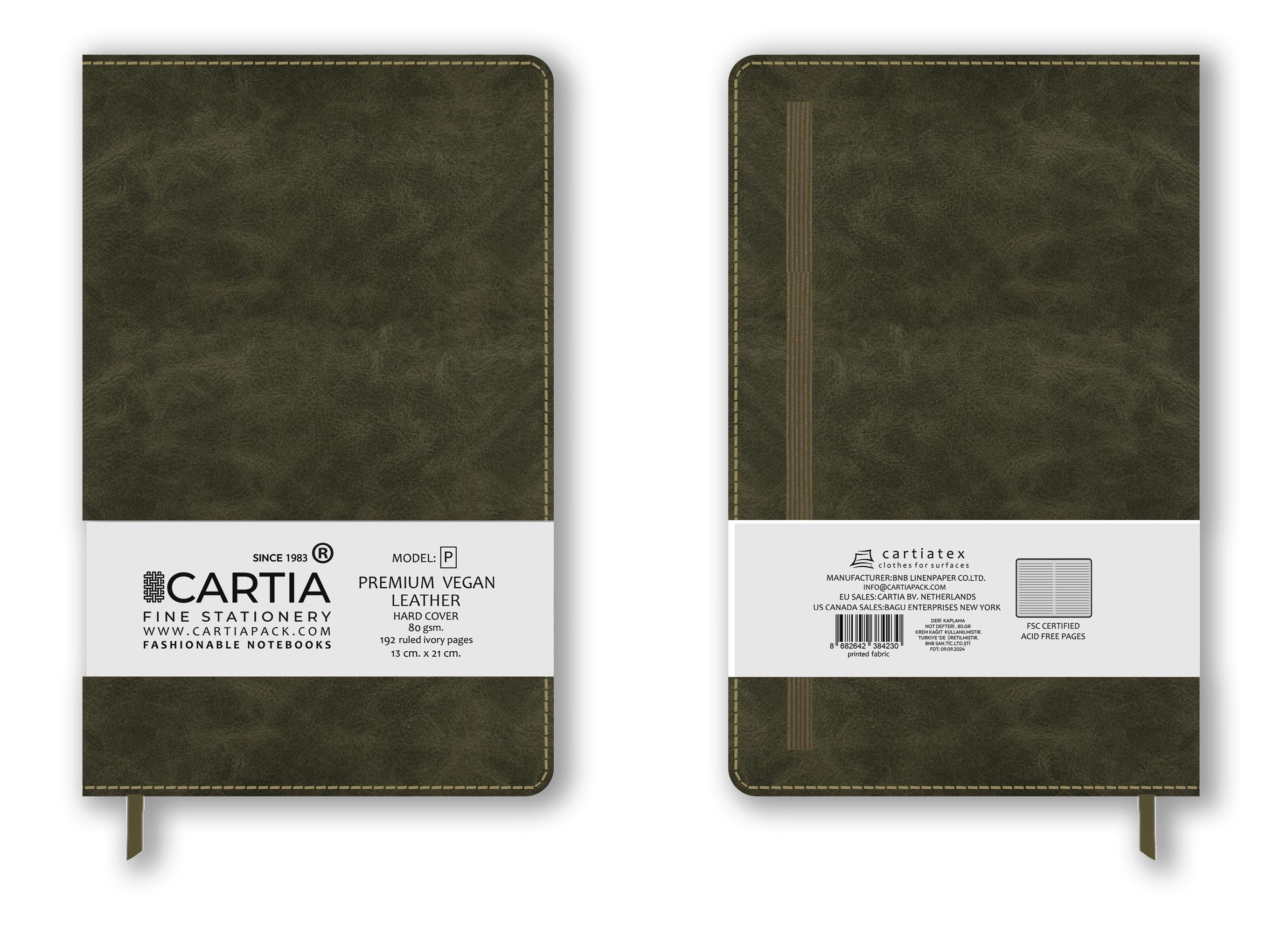 Premium Vegan Deri Yeşil Not Defteri Çizgili Sert Kapak 13x21