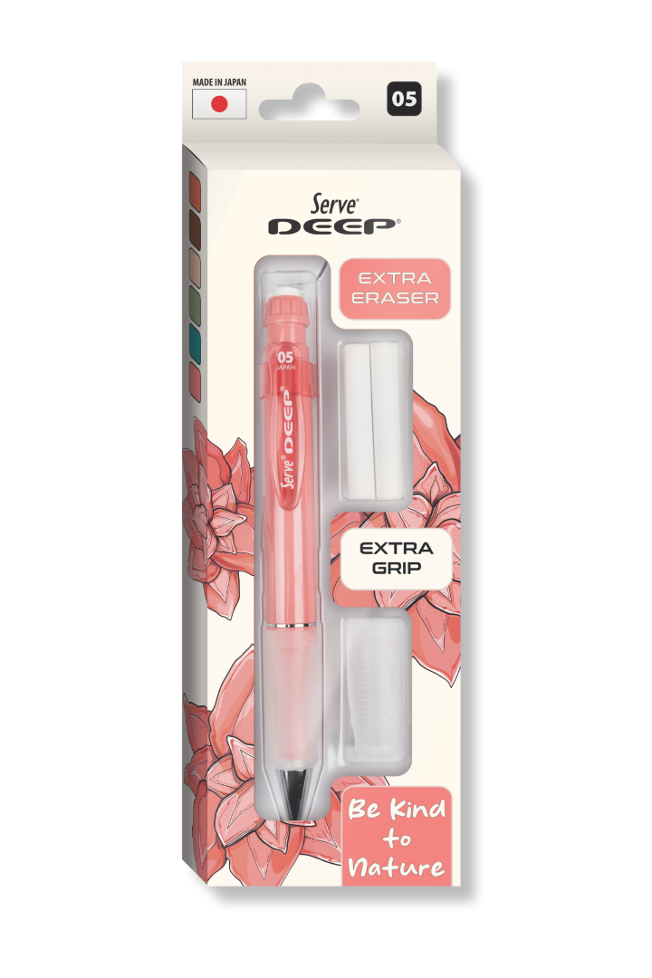 Serve Deep Kalem Grıp Silgi Yedekli Set 05Mm Mercan