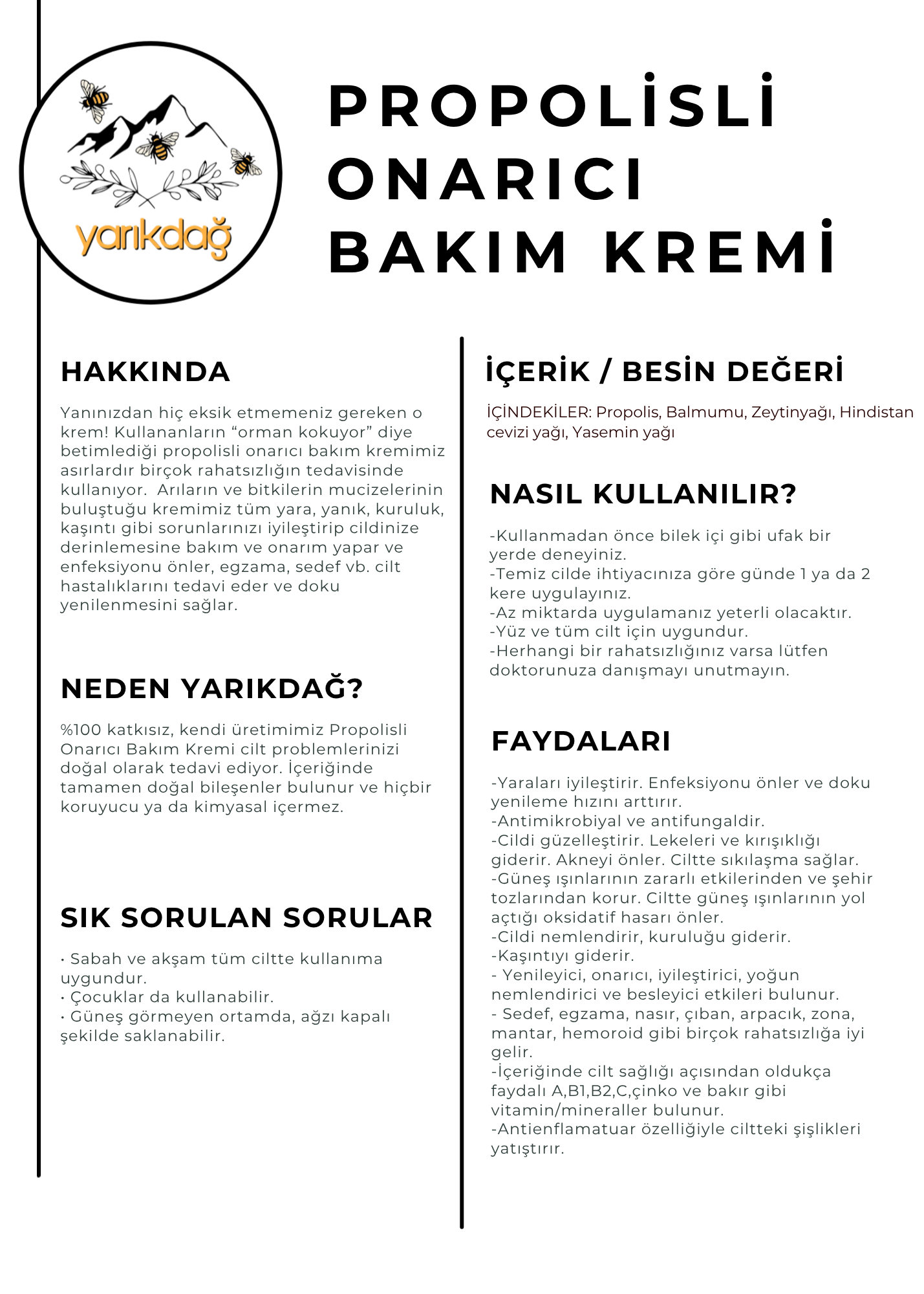 Propolis-Balmumu-Zeytinyağı Onarıcı Bakım Kremi 40ml
