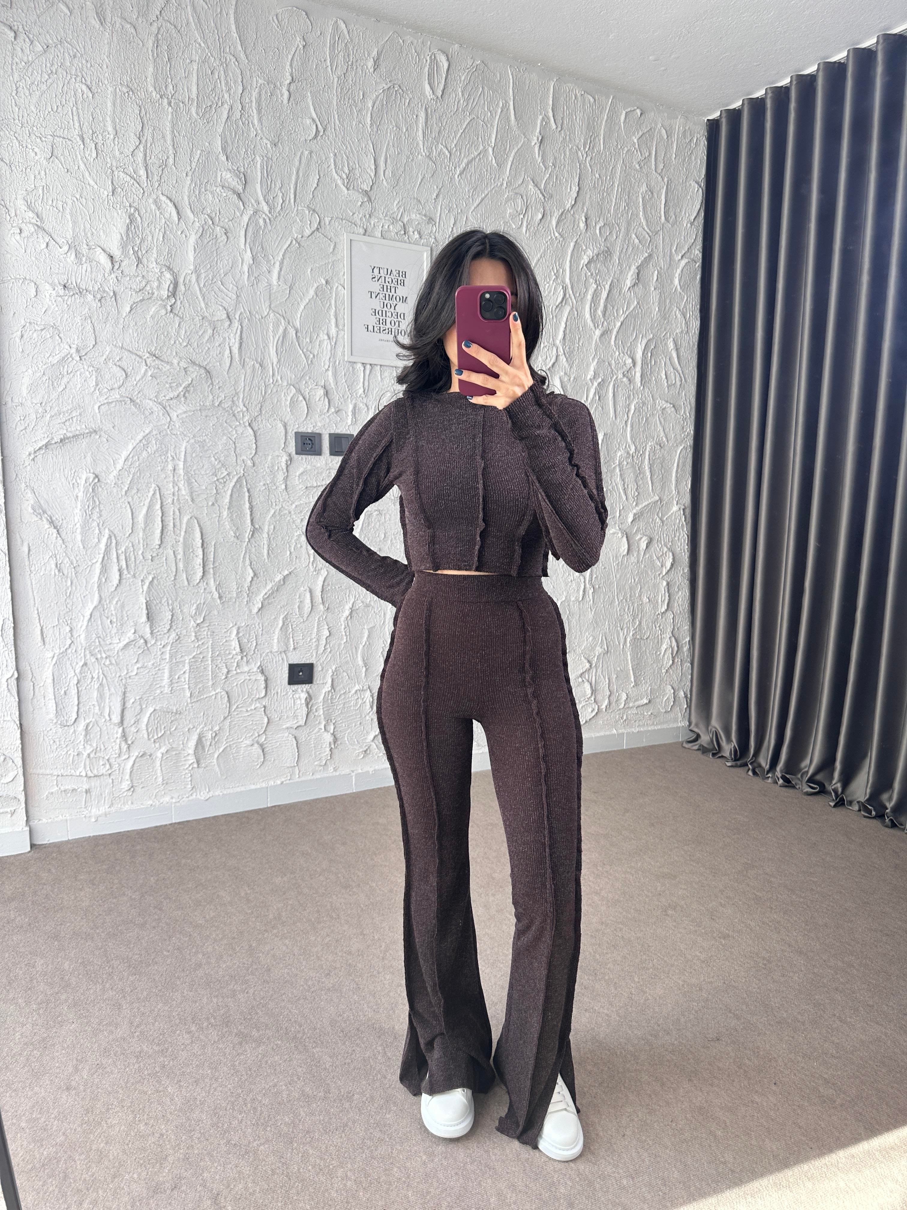 Acı Kahve Ters Dikişli Kırçıllı Takım