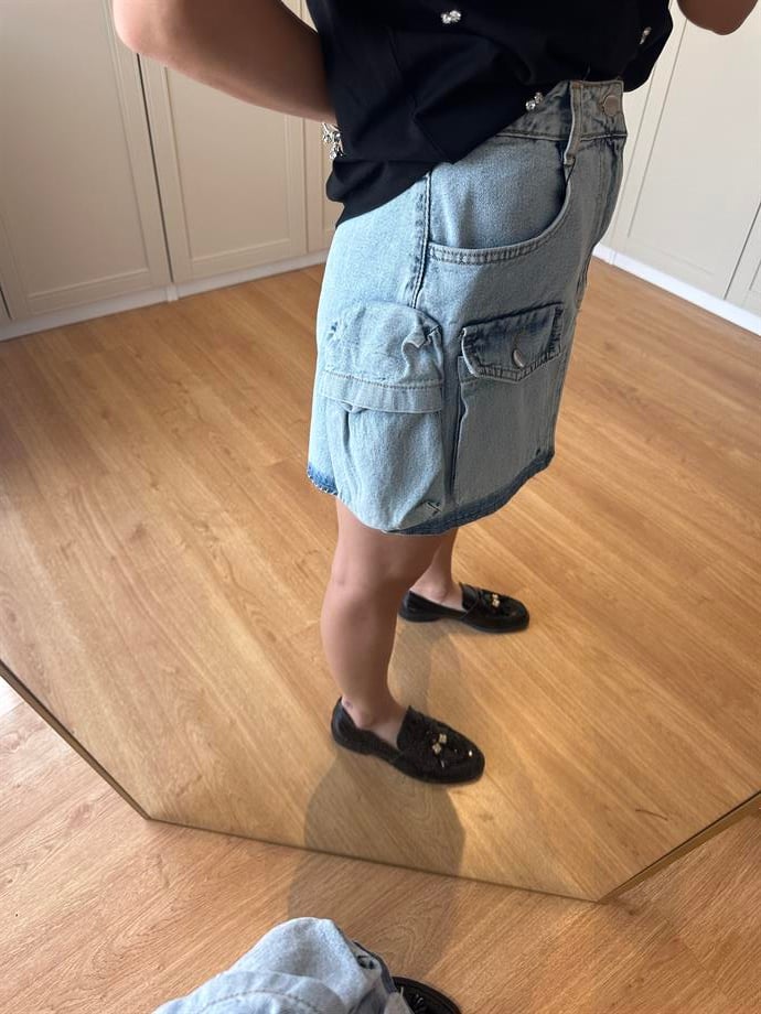 Açık Mavi Mini Kargo Etek 