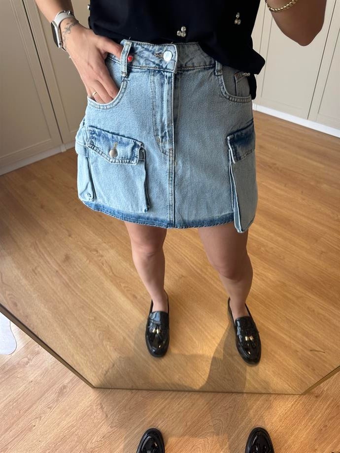 Açık Mavi Mini Kargo Etek 