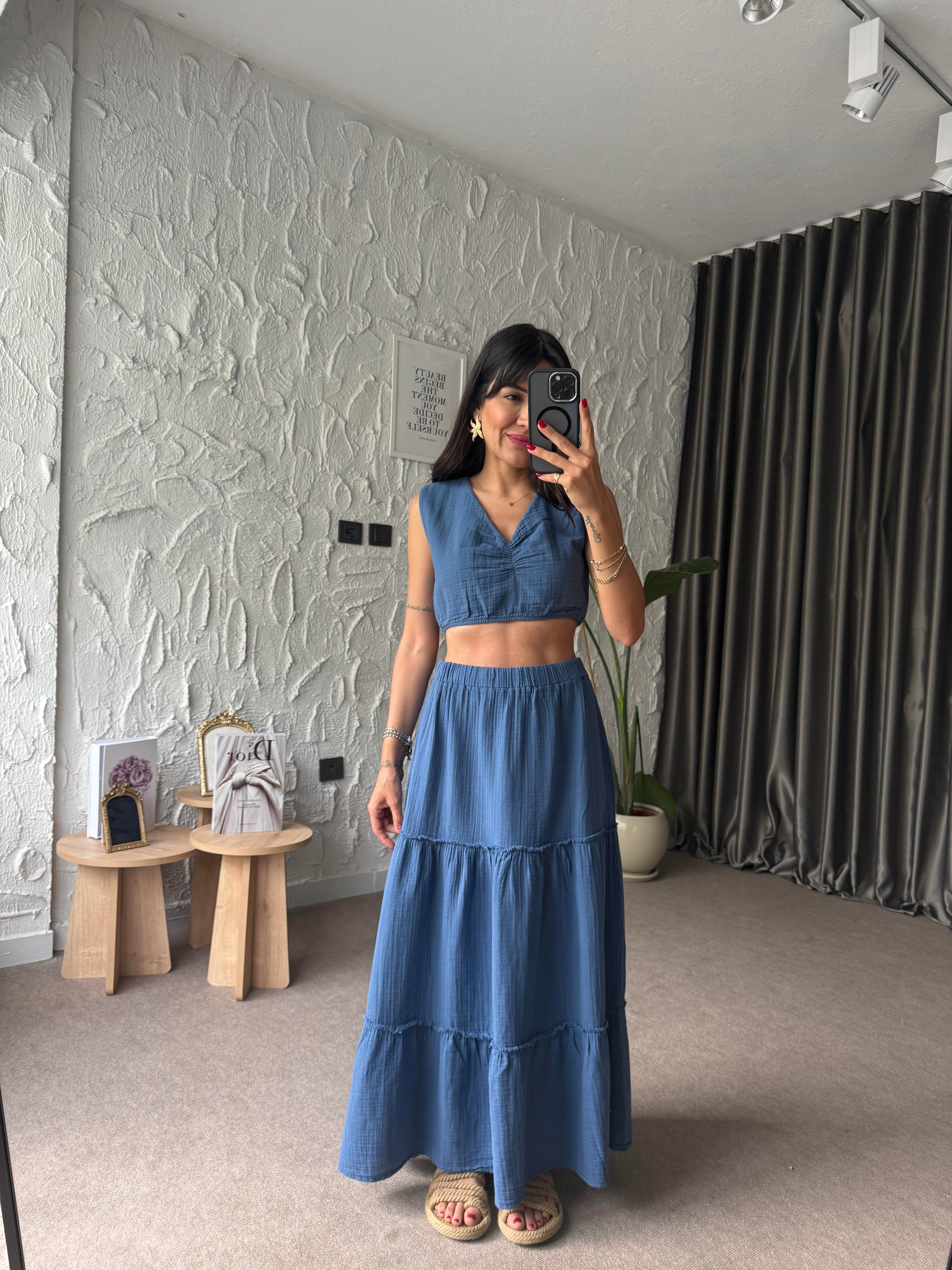 Alba İndigo Crop-Etek 