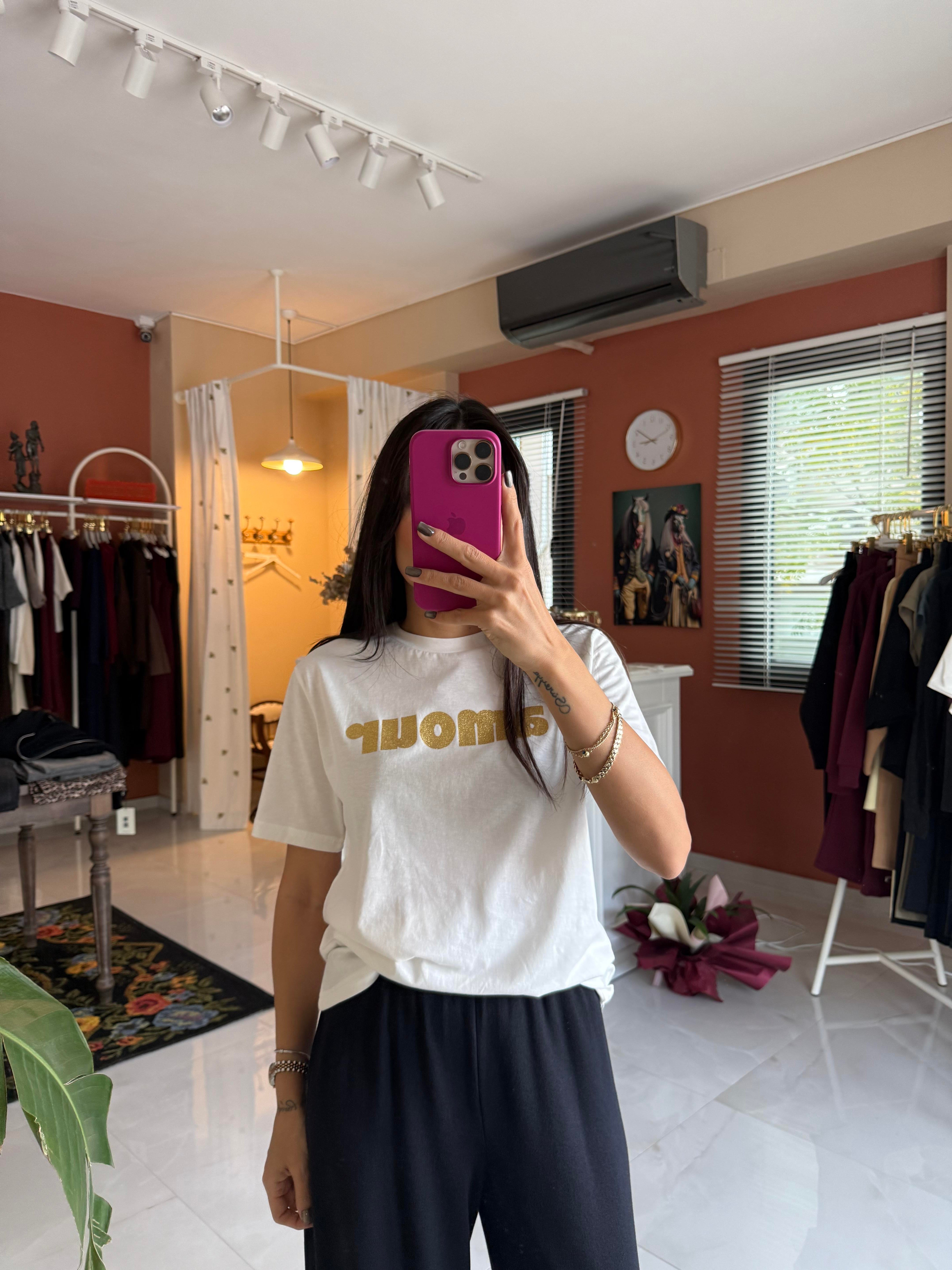 Amour Baskılı Ekru Tshirt