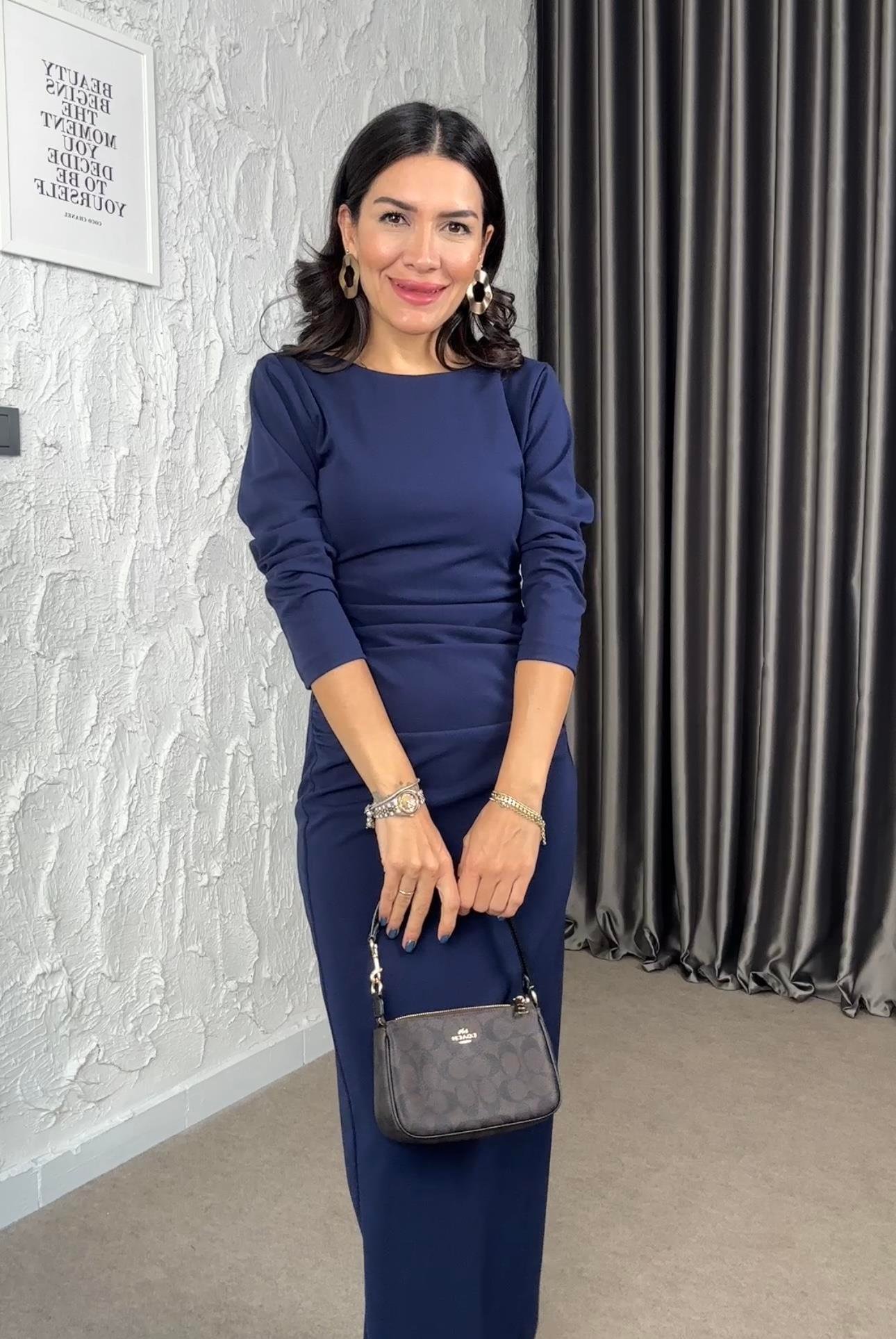 Amour Lacivert Drapeli Elbise