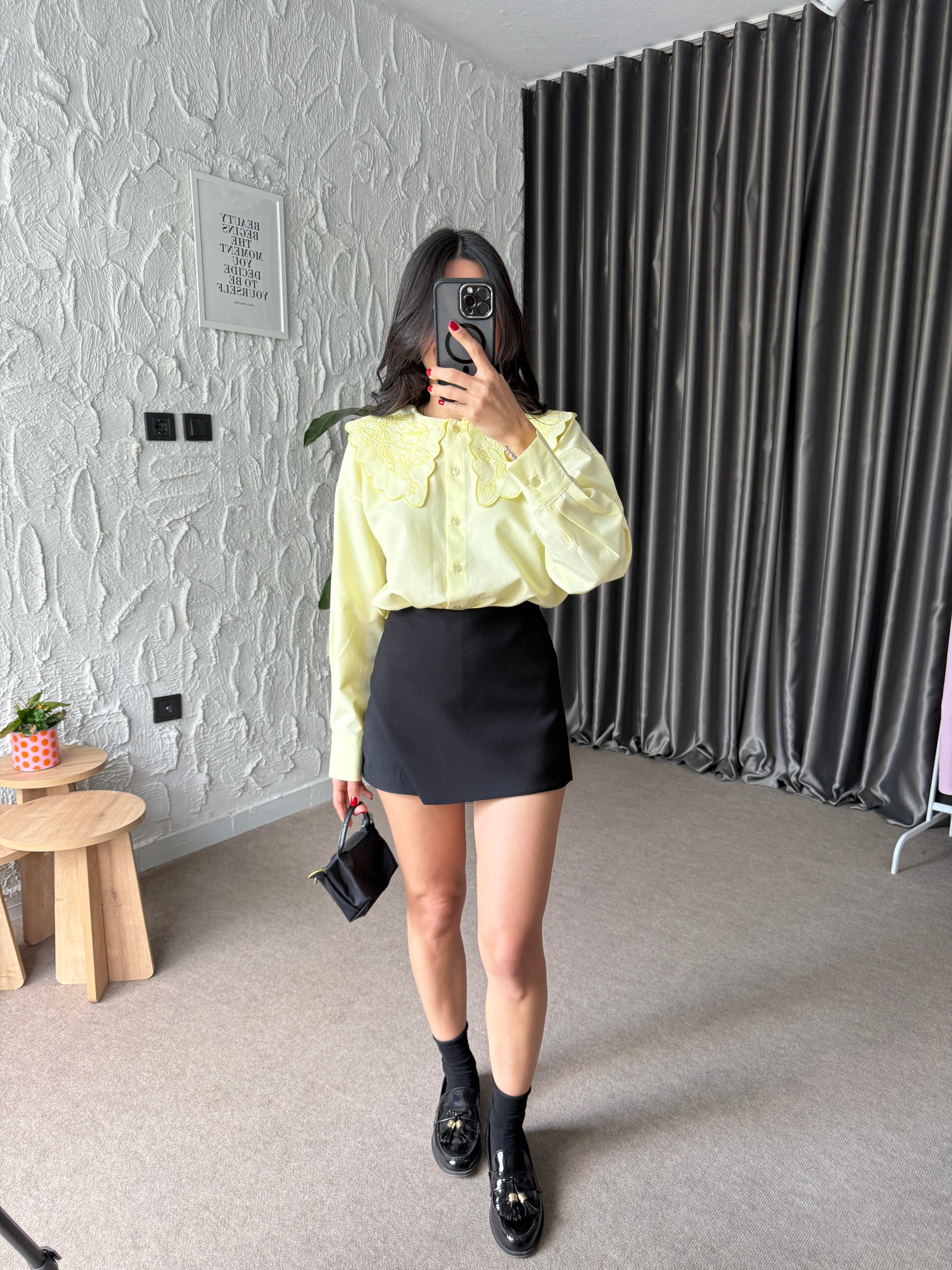 Asimetrik Şort Etek - Siyah