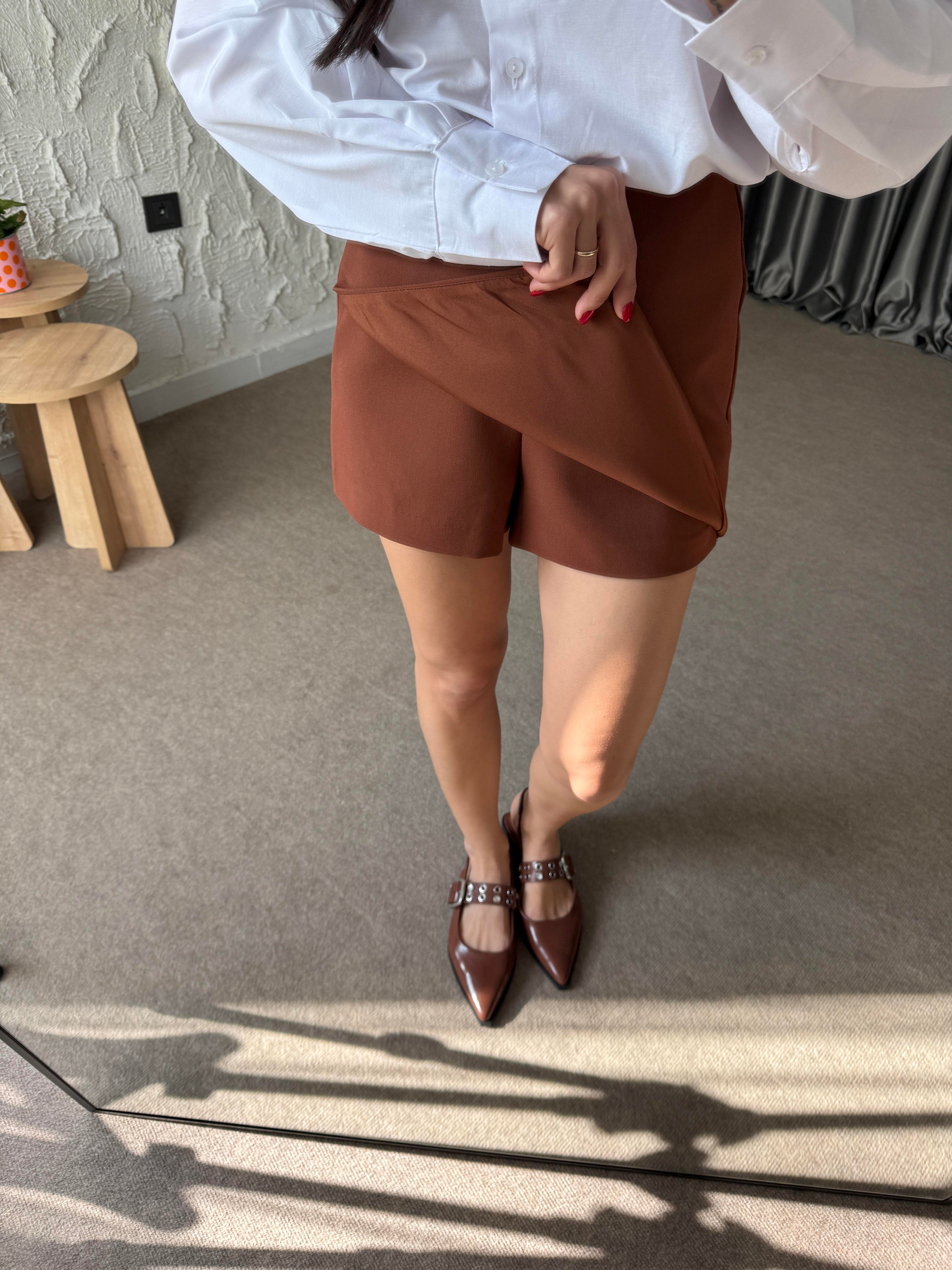 Asimetrik Şort Etek - Tarçın