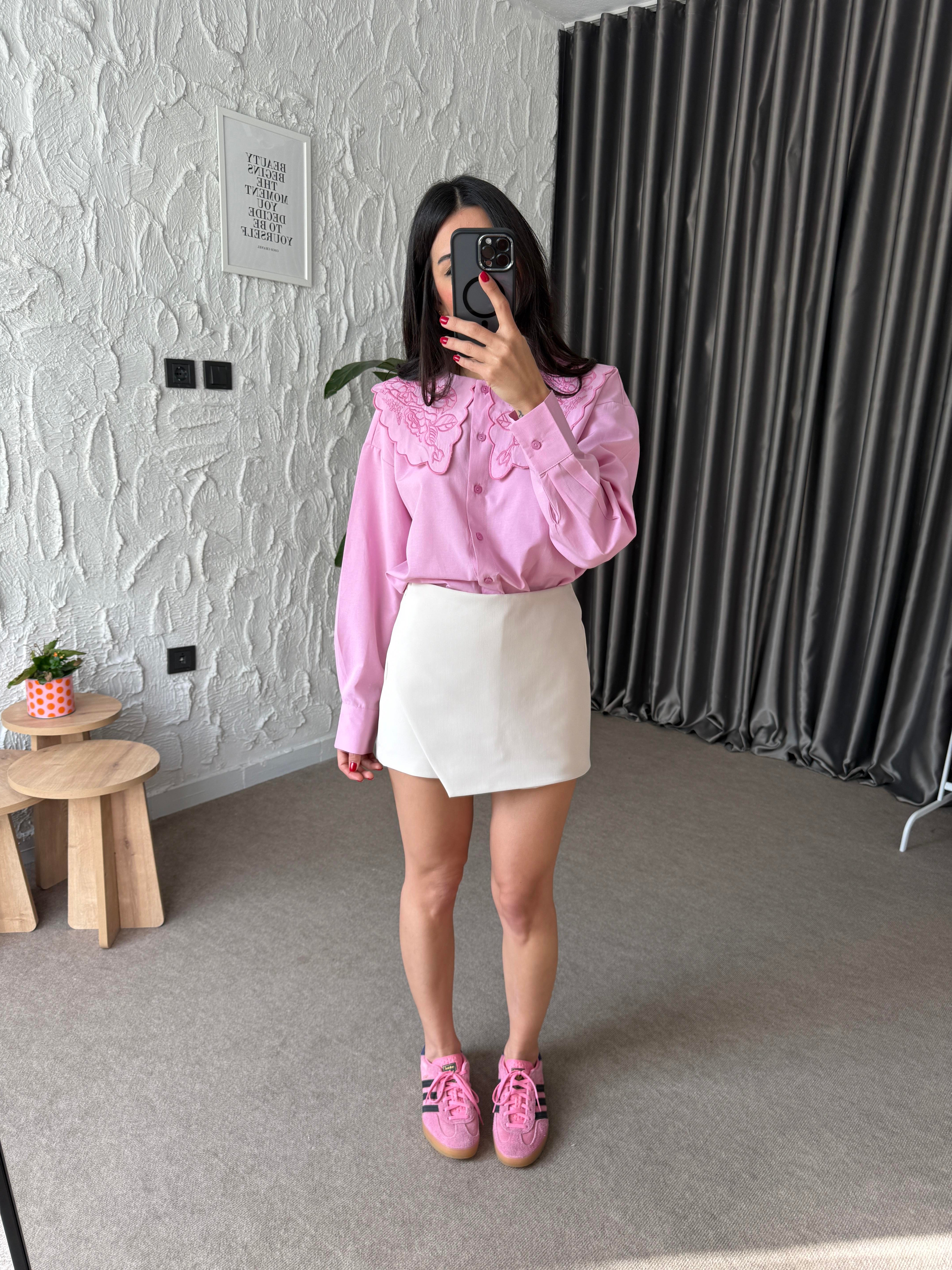 Asitmetrik Şort Etek - Krem