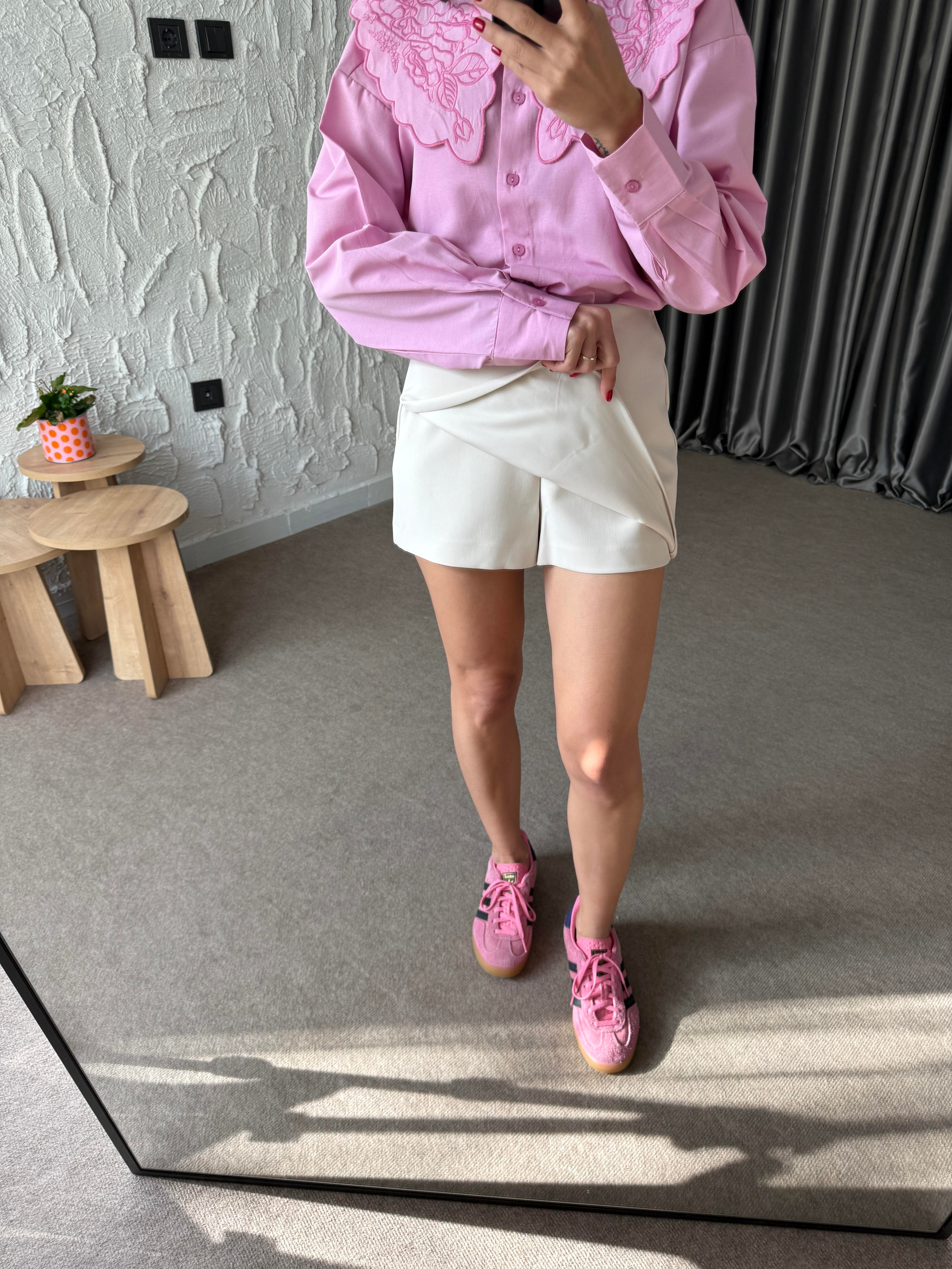 Asitmetrik Şort Etek - Krem