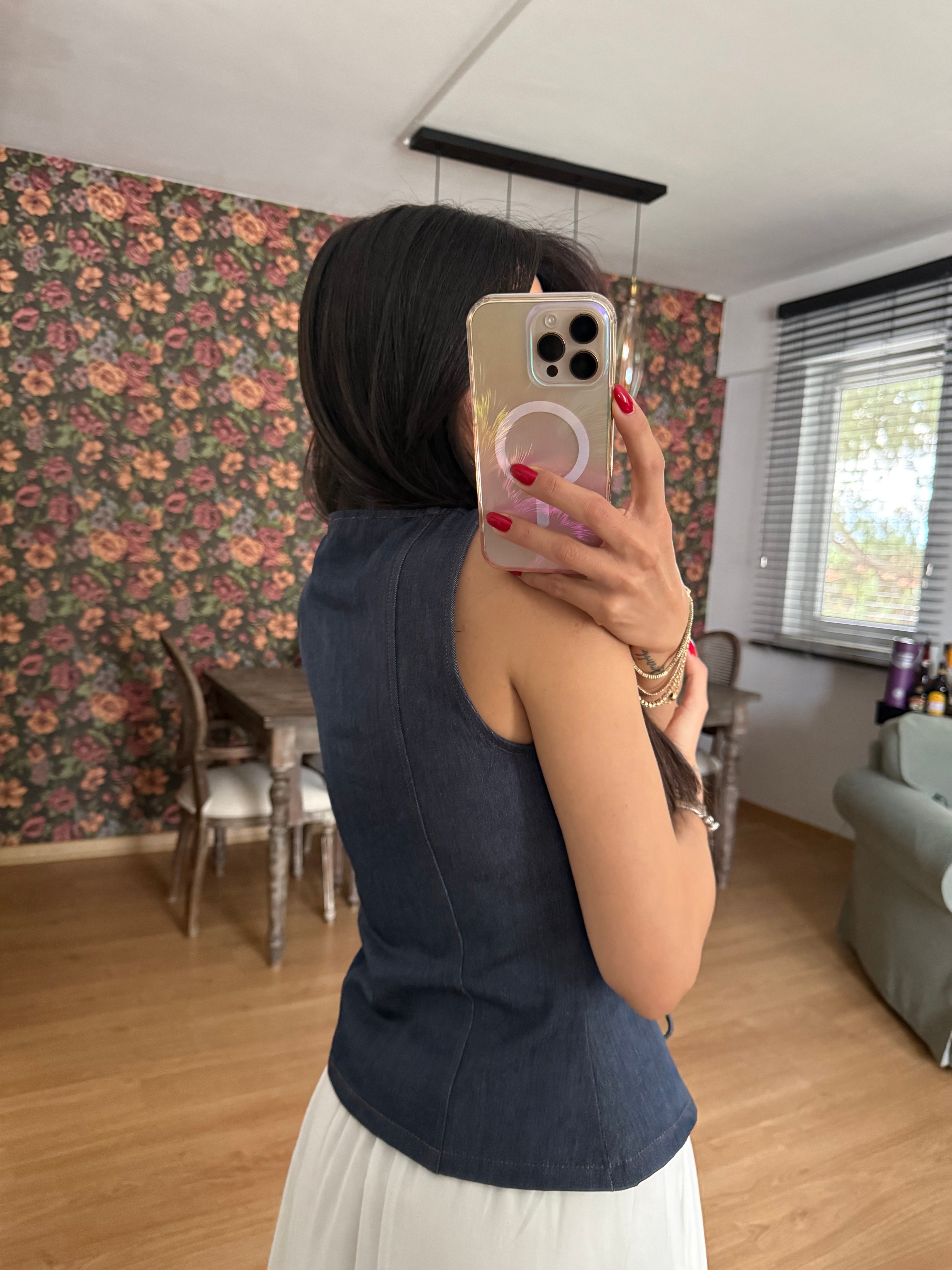 Bağcıklı Tensel Kot Lacivert Büstiyer Bluz