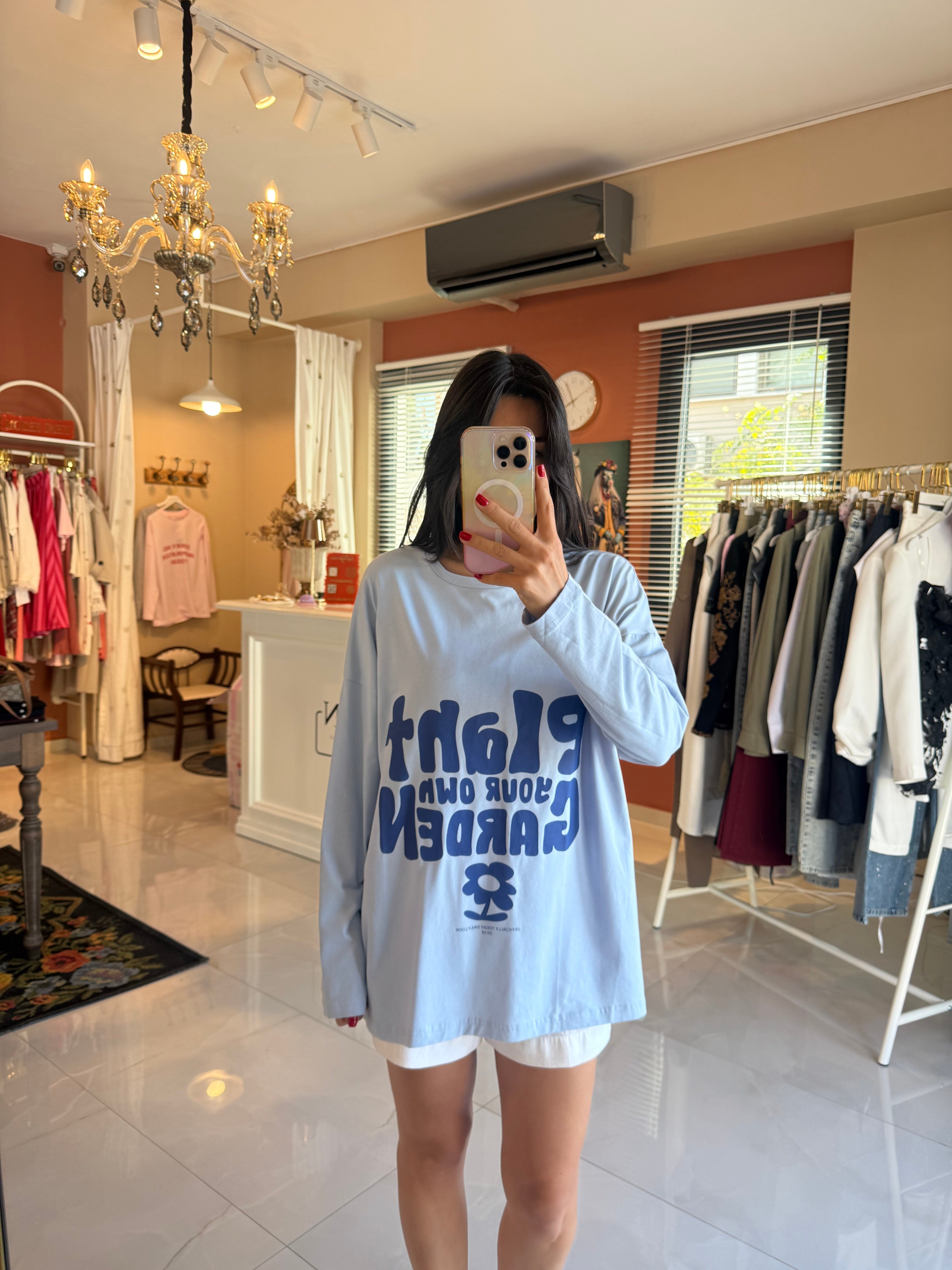 Bebe Mavisi Baskılı Basic Uzun Kollu Tshirt