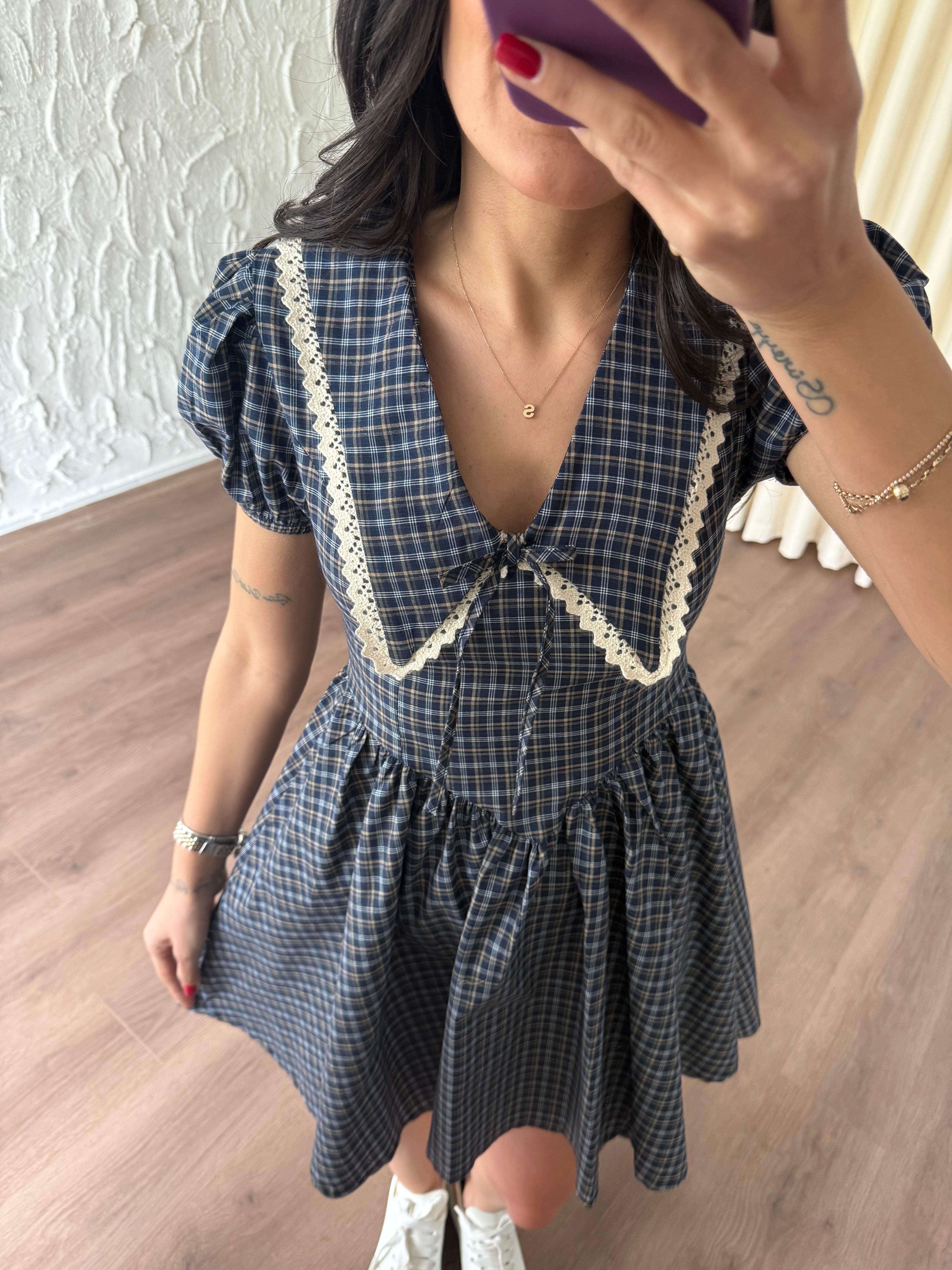 Bebe Yaka Ekoseli Elbise