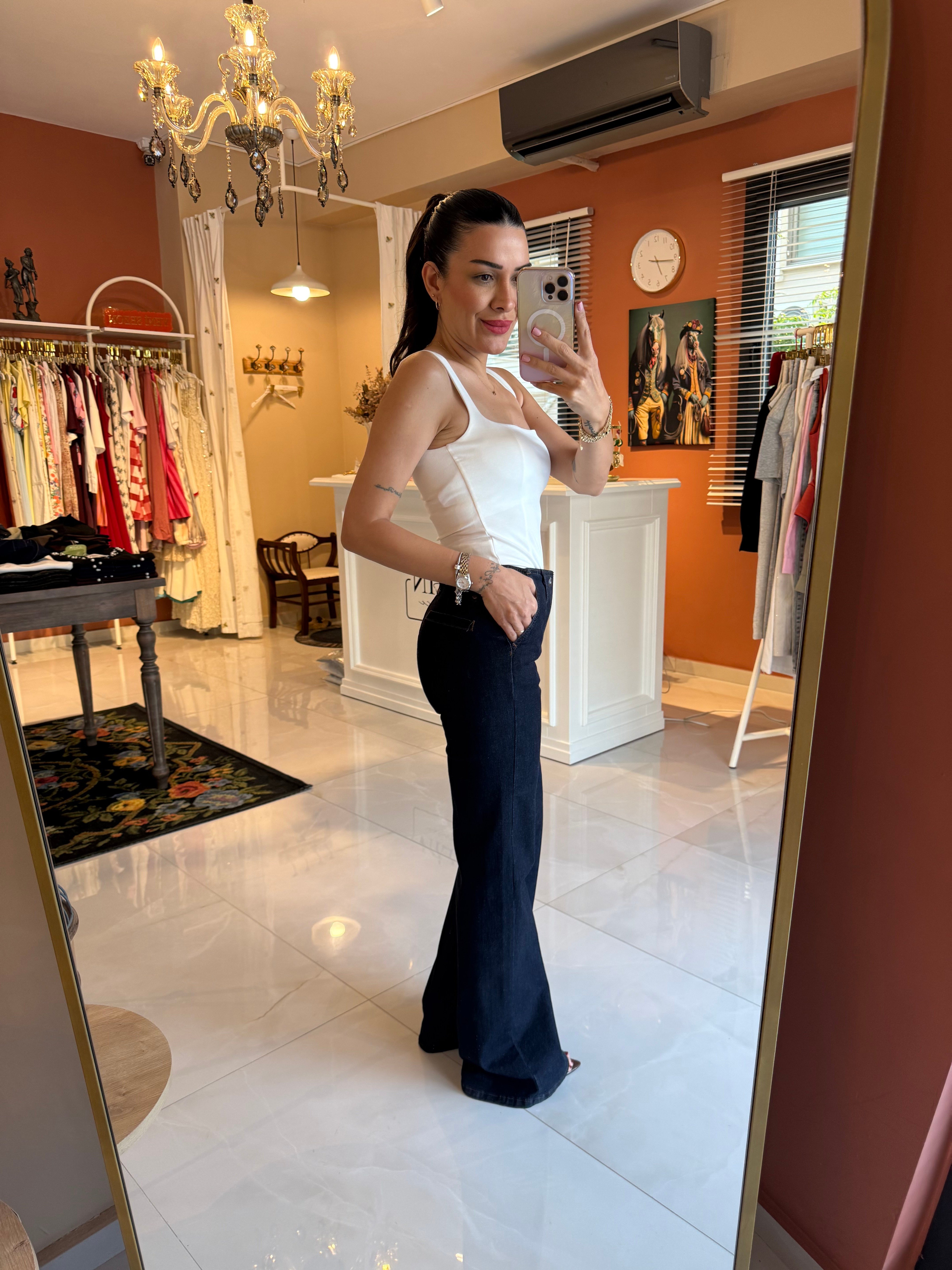 Bel Detaylı Likralı Jean Pantolon